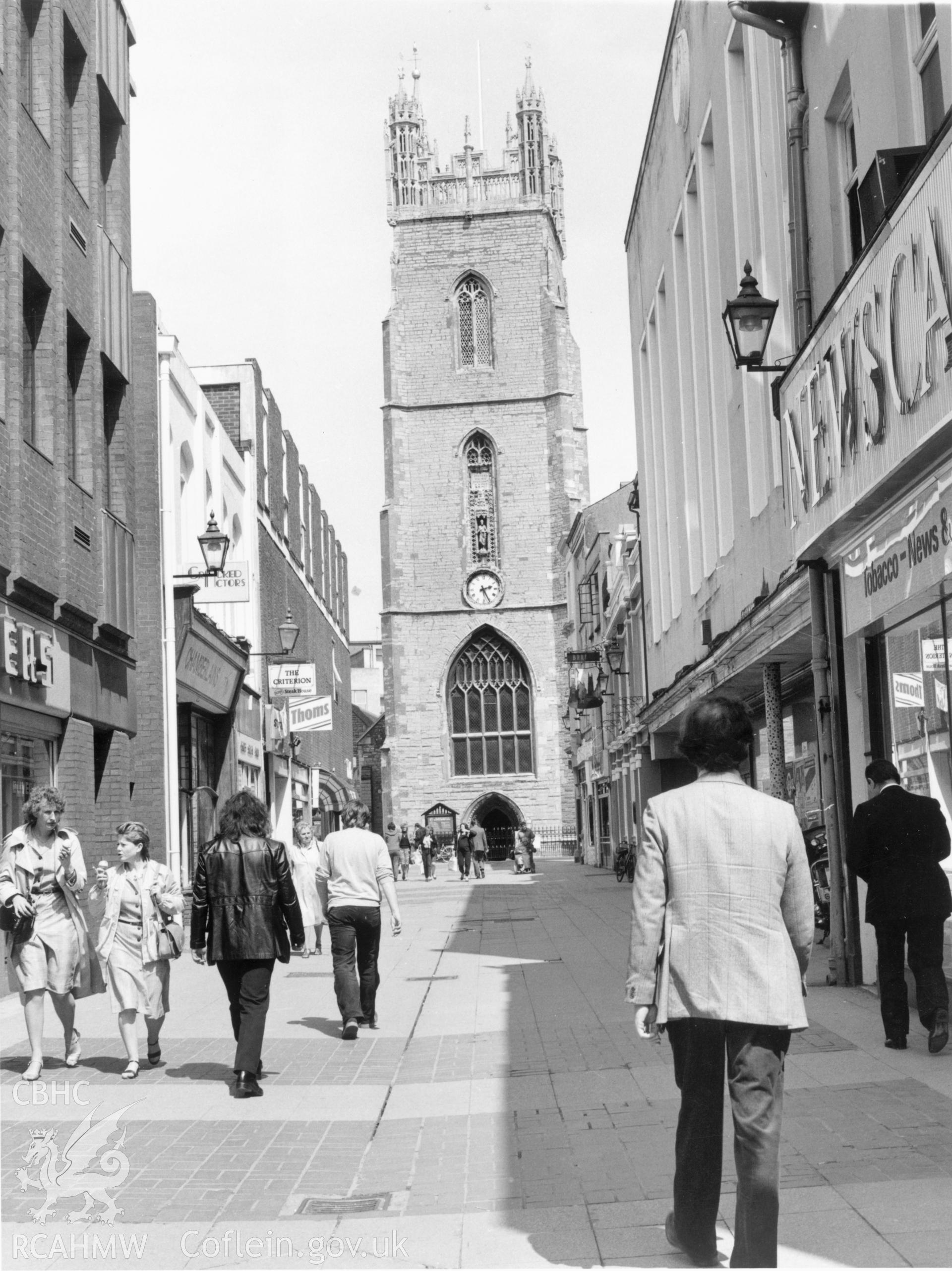 1 b/w print showing St John the Baptist Church, Cardiff, collated by the former Central Office of Information.