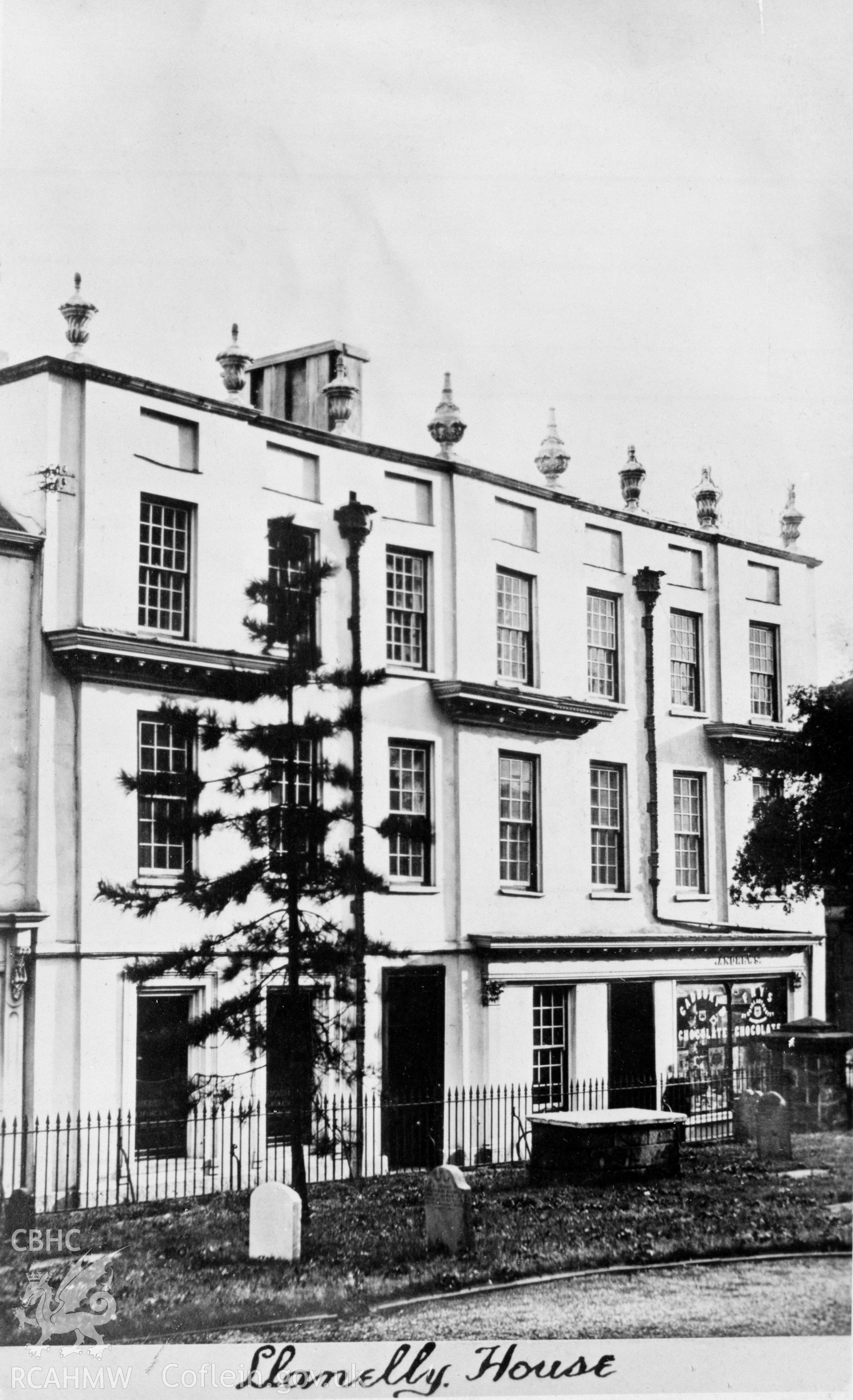 Llanelli House, Llanelli; b&w photograph copied from an undated postcard loaned for copying by Thomas Lloyd.