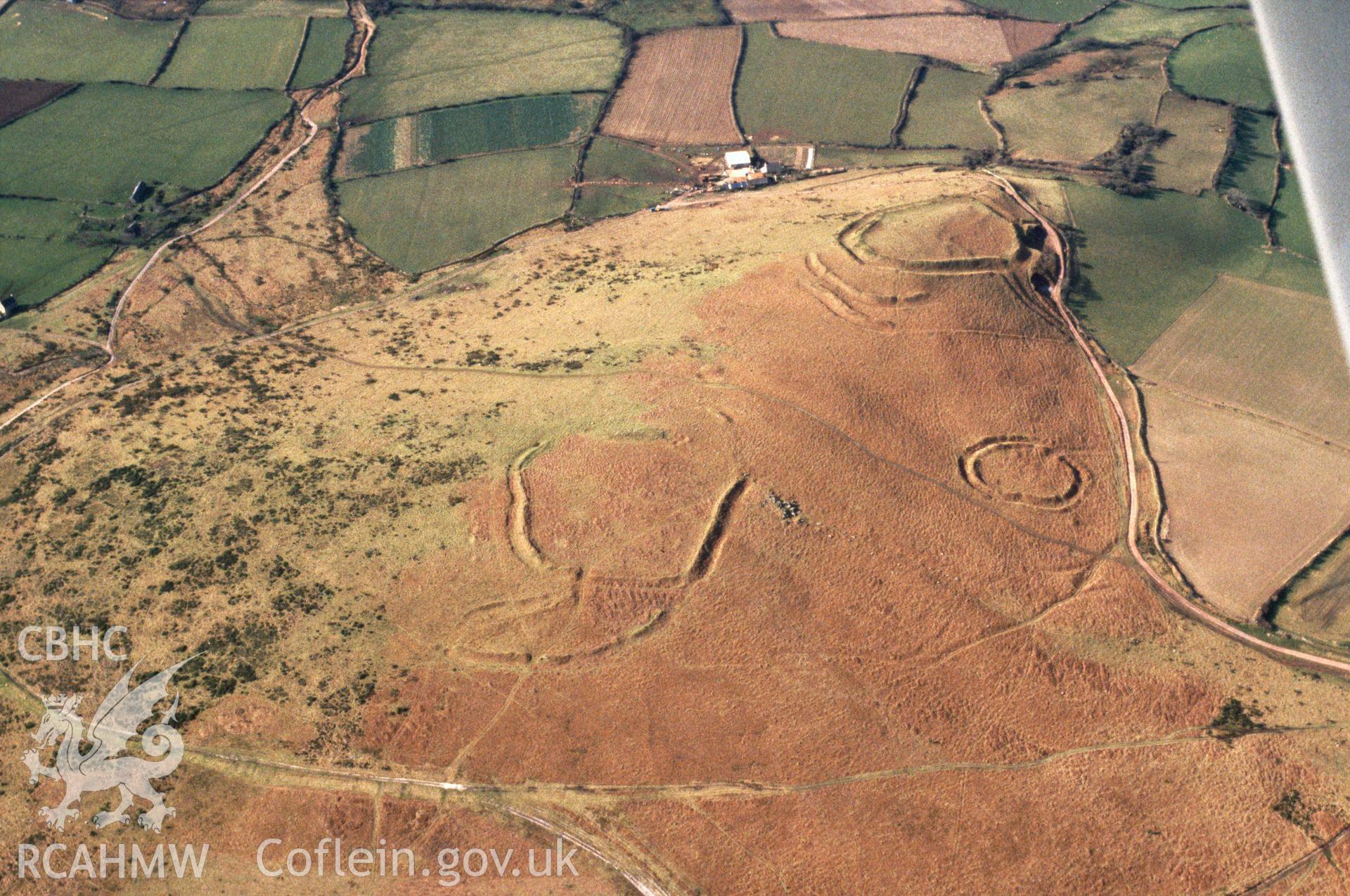 Slide of RCAHMW colour oblique aerial photograph of Hardings Down East Fort, taken by C.R. Musson, 24/2/1988.