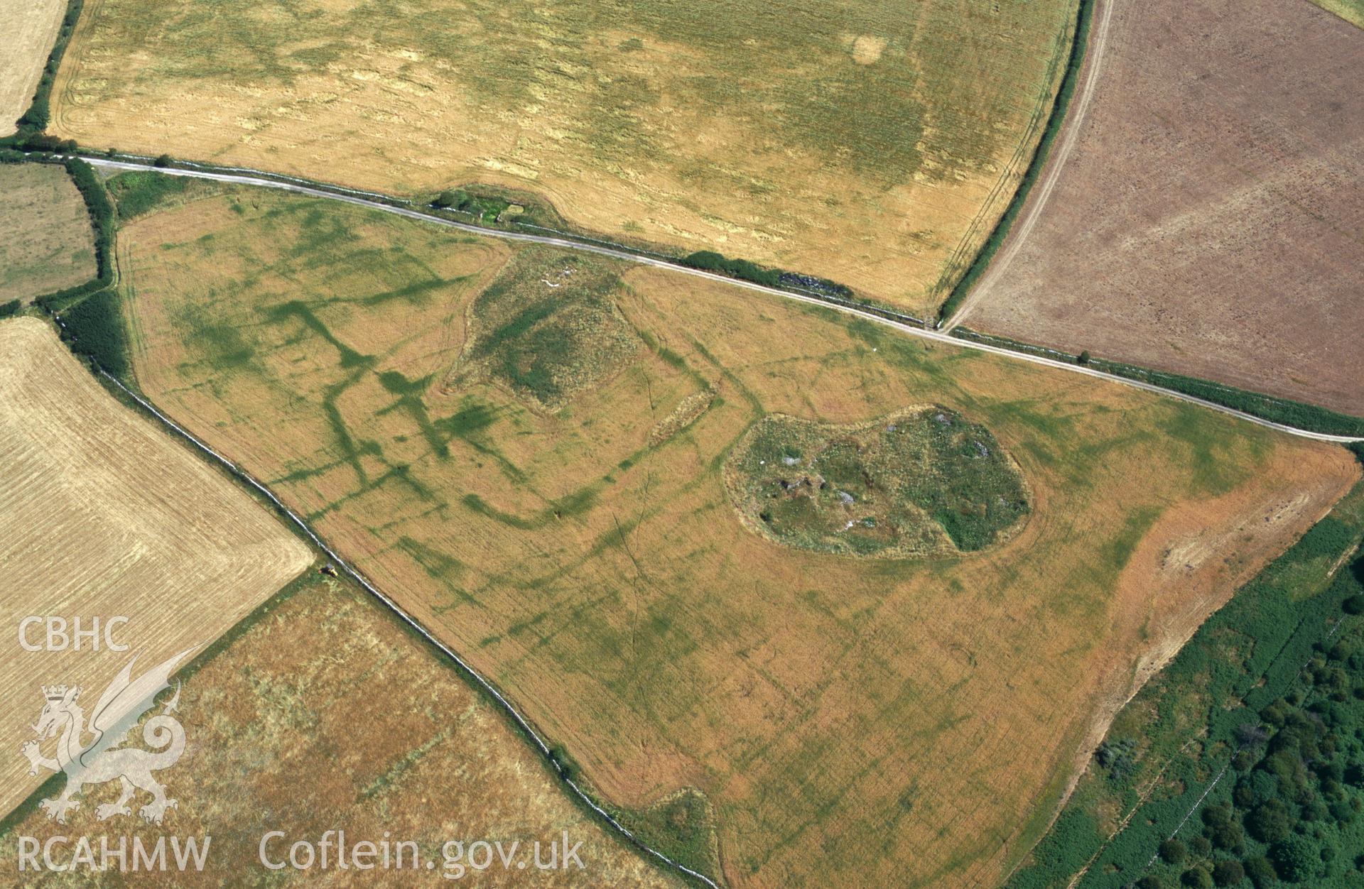 Slide of RCAHMW colour oblique aerial photograph of Cae Summerhouse, taken by C.R. Musson, 25/7/1996.