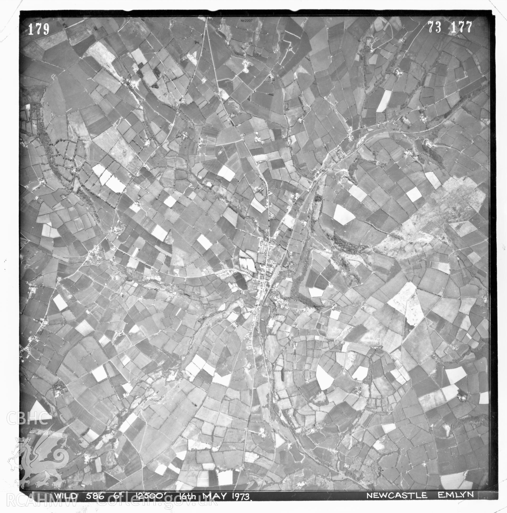 Digitized copy of an aerial photograph showing the Pencader area, taken by Ordnance Survey, 1973.