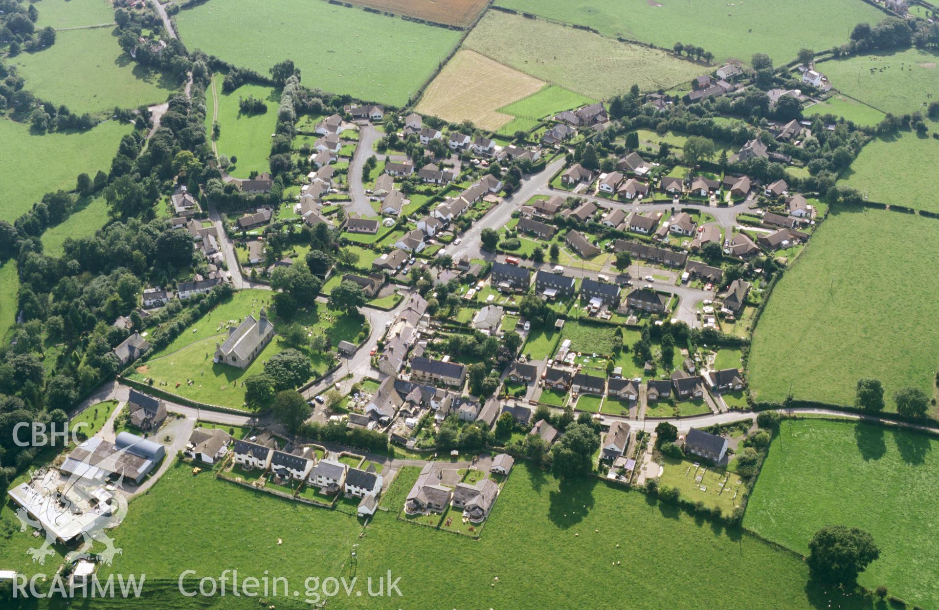 Slide of RCAHMW colour oblique aerial photograph of Llanarmon-yn-lal, taken by T.G. Driver, 30/8/2000.