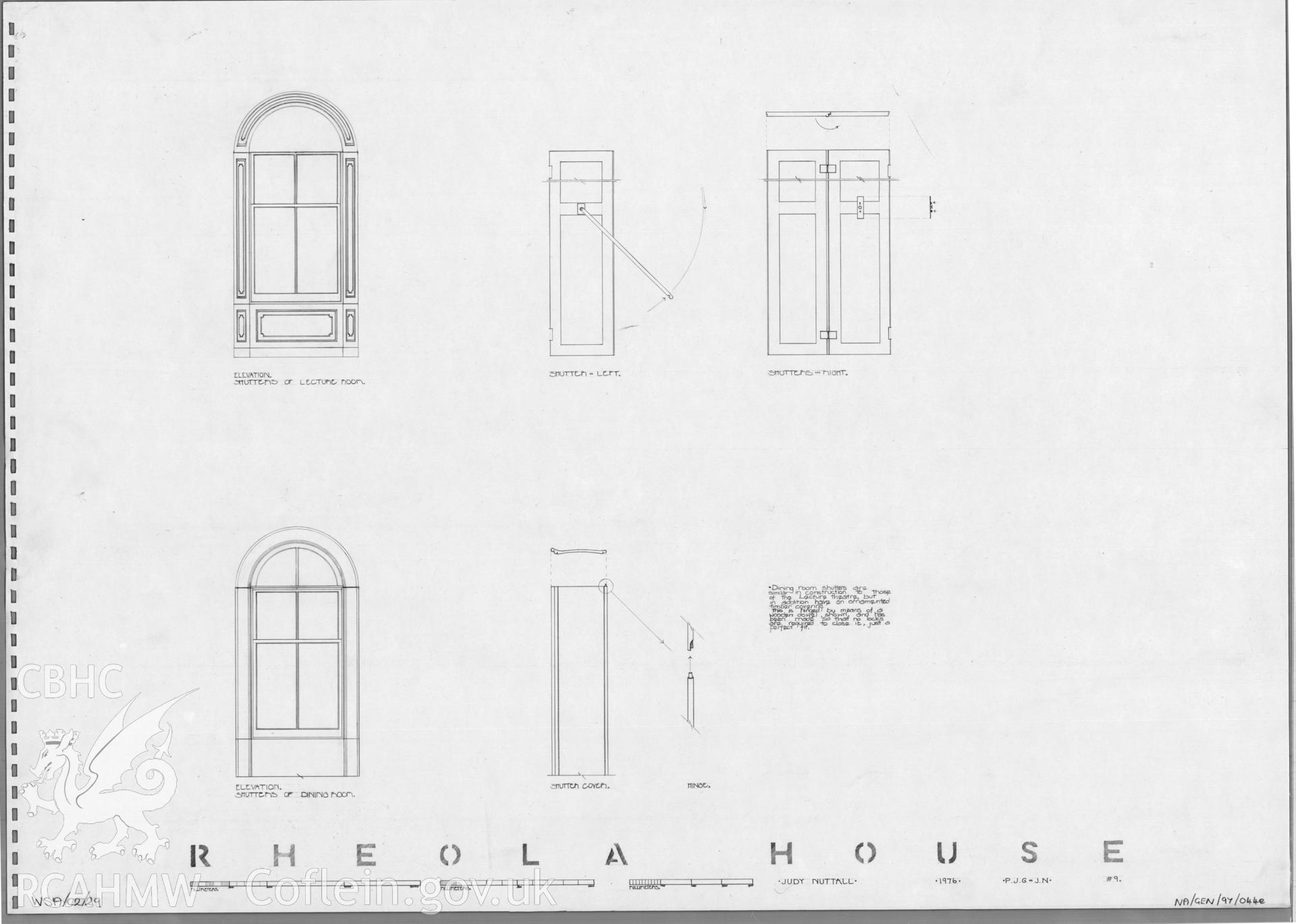 Measured drawing showing window detail at Rheola House, Resolven, produced by Peter Guy and Judy Nuttall, 1976.