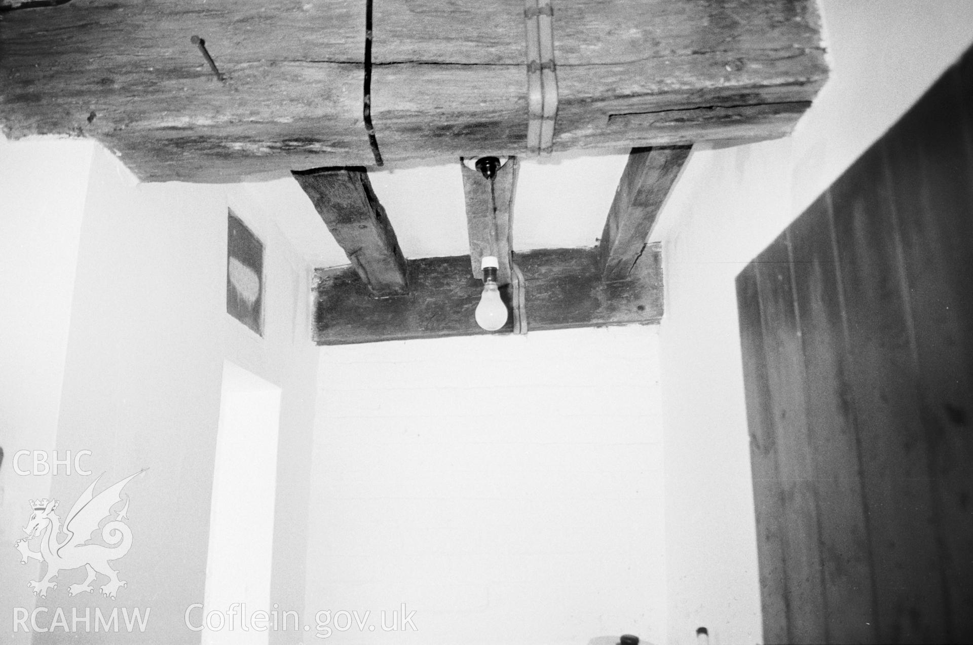 Interior view of Bryndraenog showing detail of roof beams.