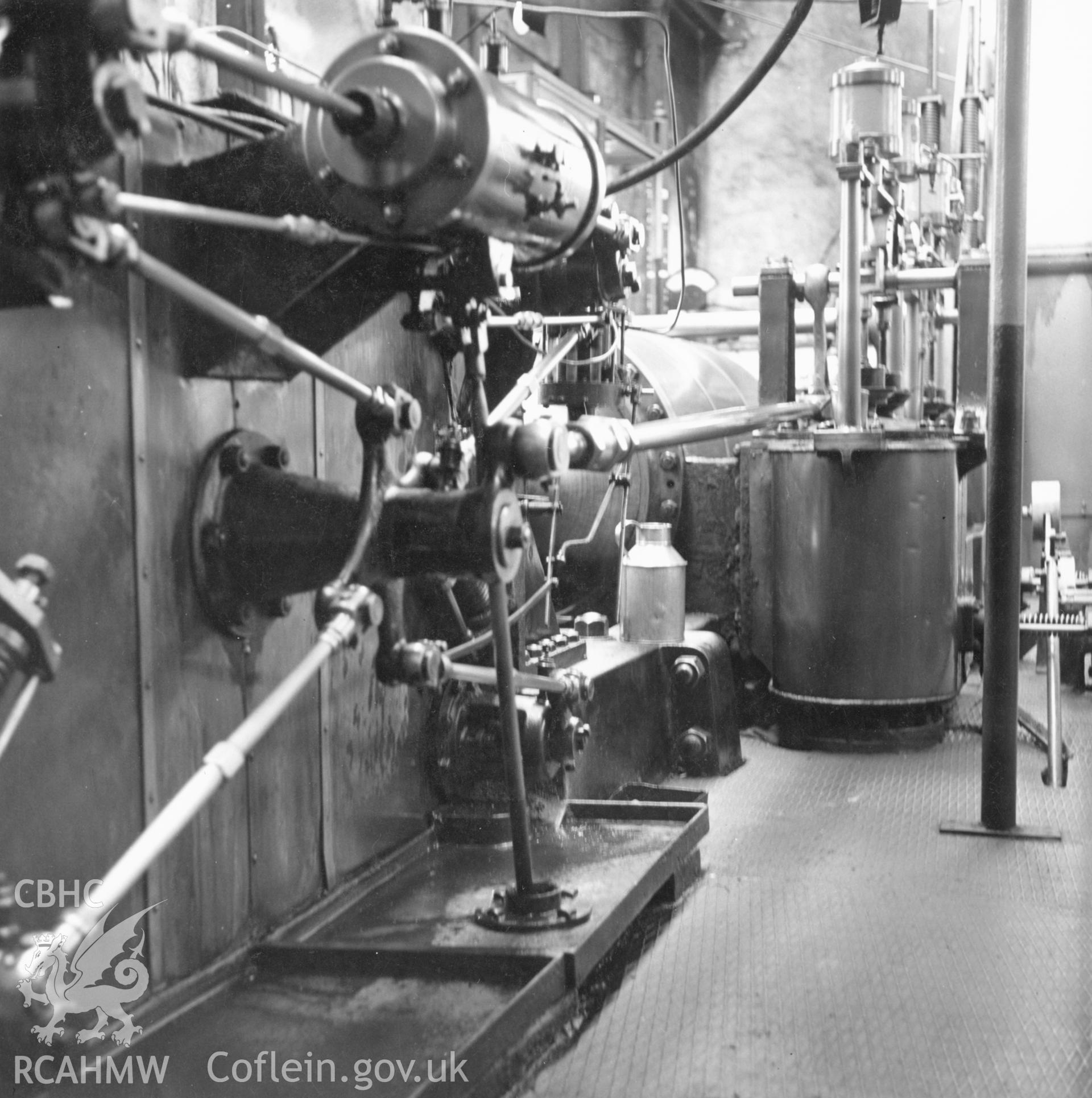 Black and white photograph showing an interior view of the winding house at Elliot Colliery, part of a closed registered file, ref. no. 8M/2982/3, transferred from Cadw and concerning Engine house Elliot Colliery, New Tredegar, Bedwellty, Mon.