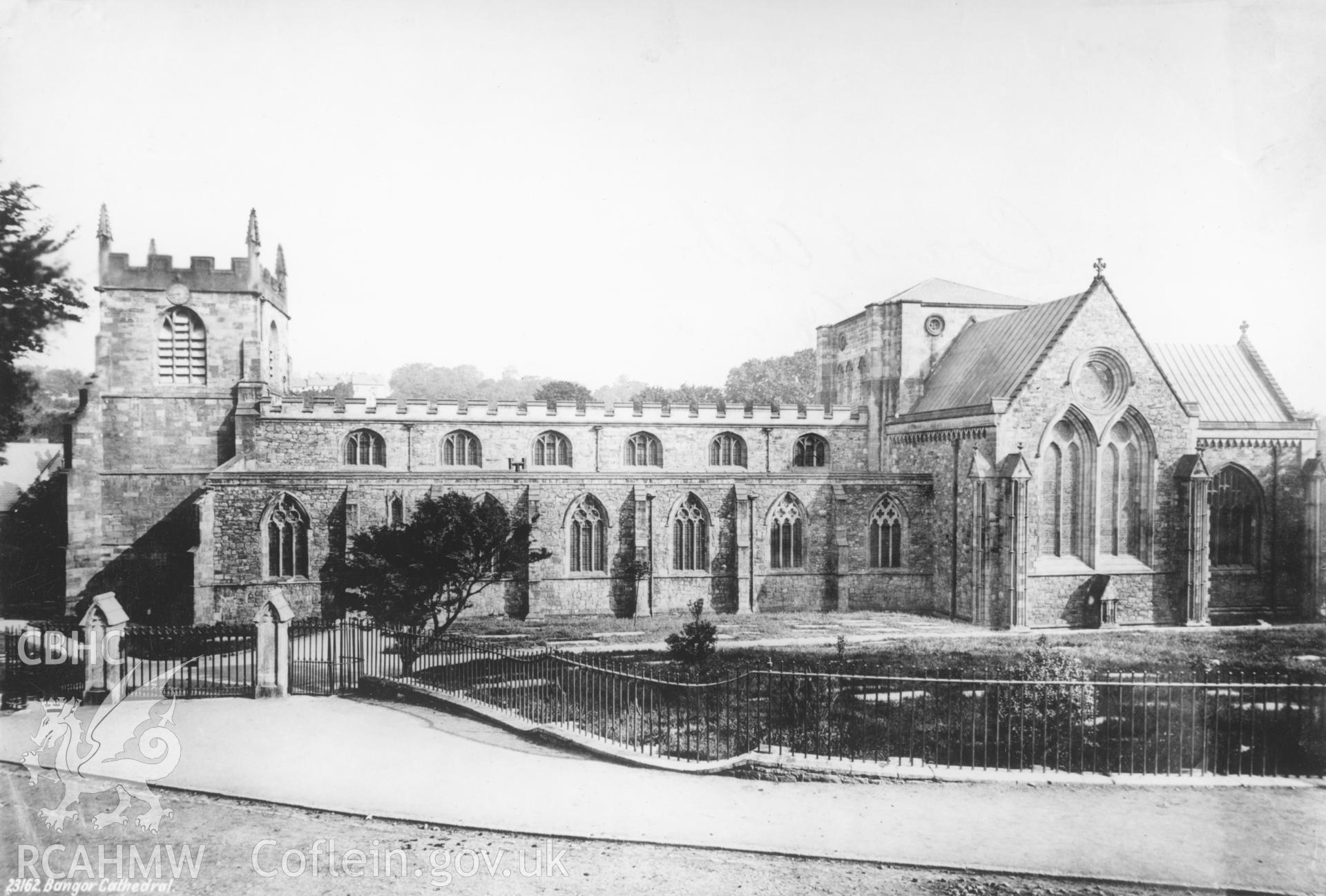 1 b/w print showing view of Bangor Cathedral, collated by the former Central Office of Information.