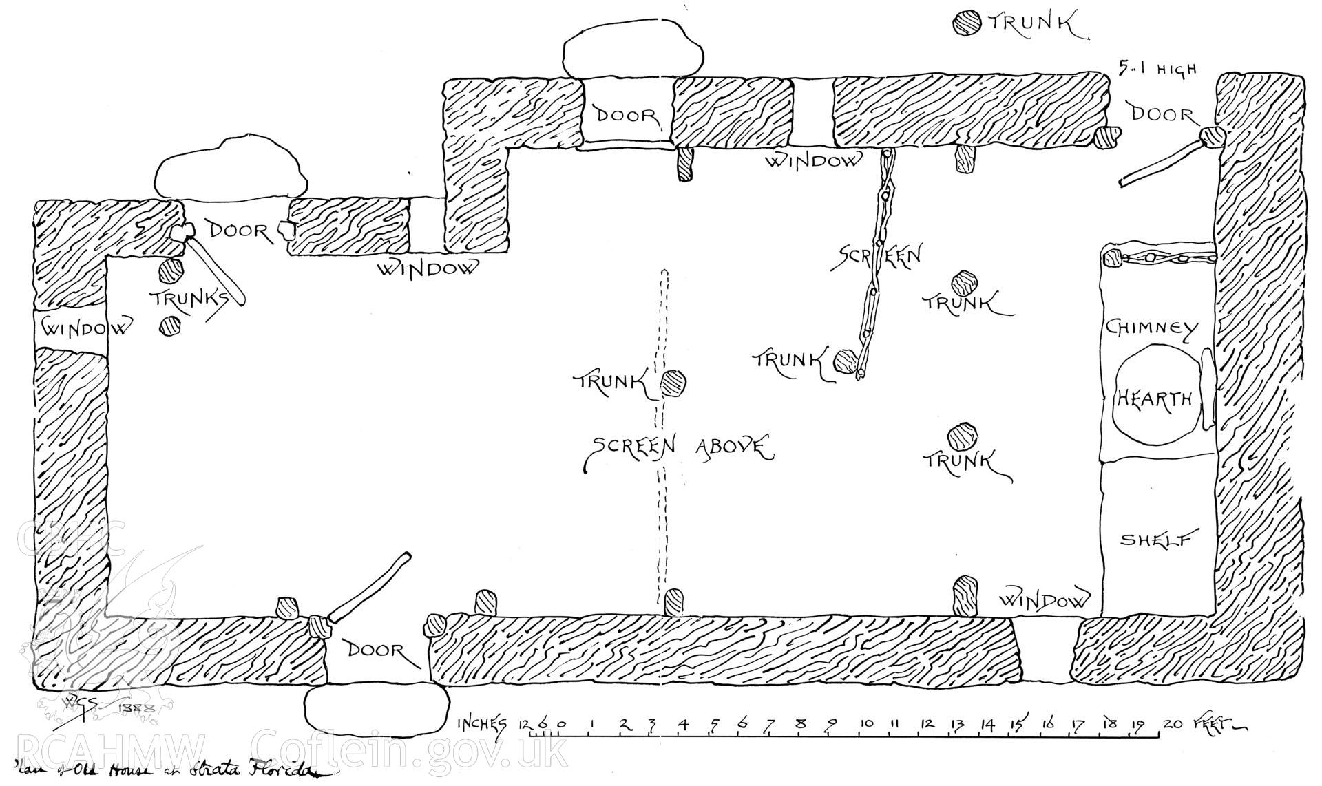 Non RCAHMW drawing (ink on paper) showing sketch plan of Old House, Strata Florida.