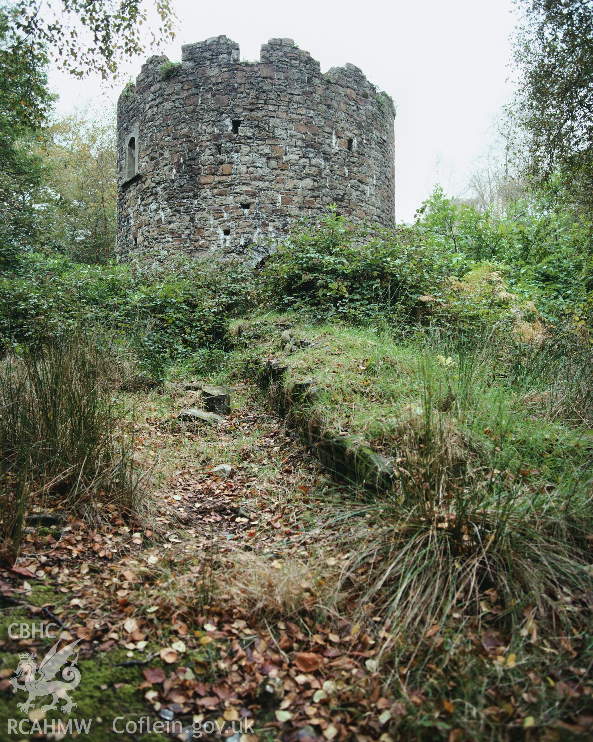 RCAHMW colour transparency showing the tower at Clyne Valley Arsenic Works, taken by Iain Wright, c.1981