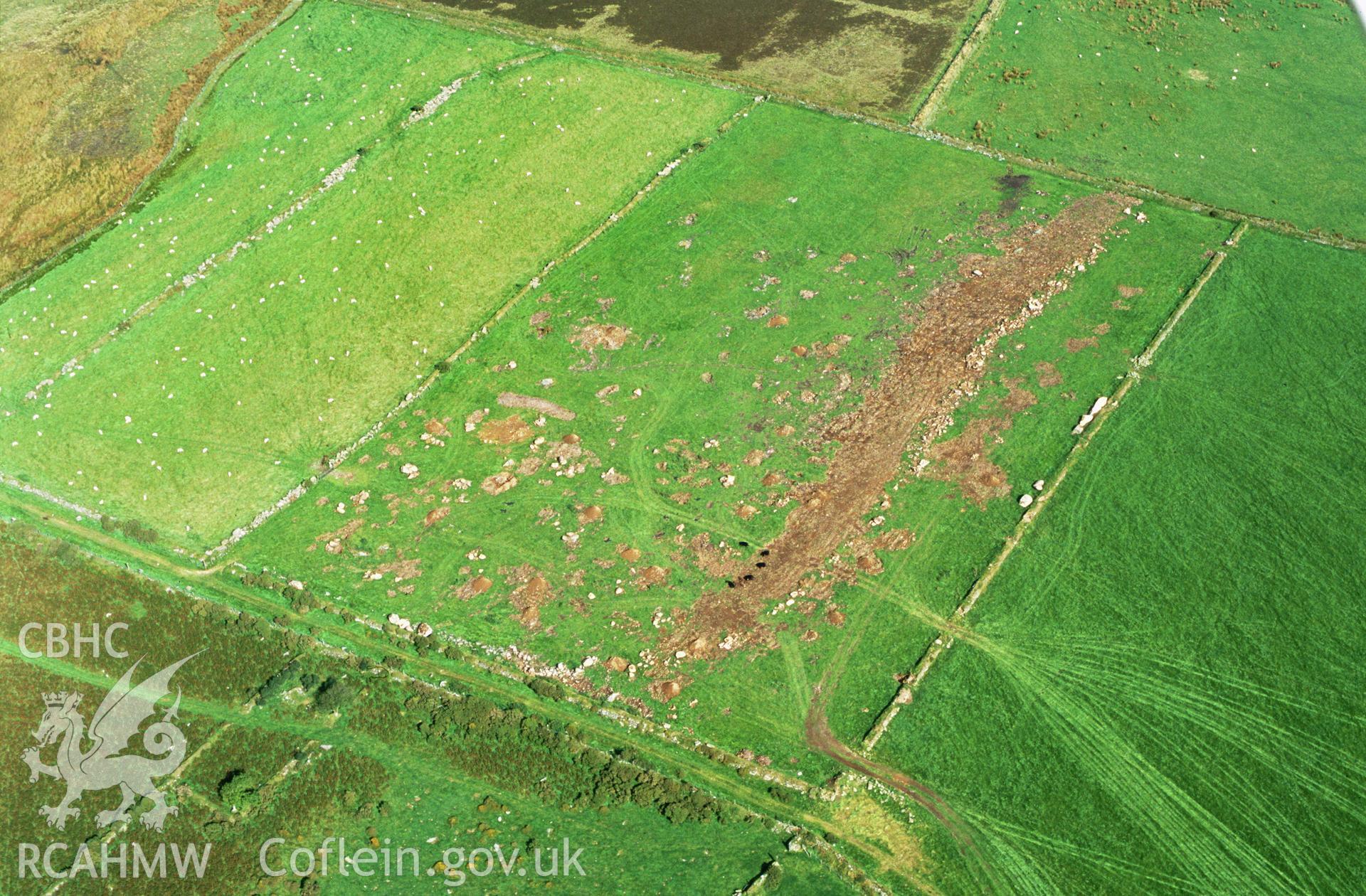 RCAHMW colour oblique aerial photograph of stone clearance at Carn Menyn. Taken by Toby Driver on 03/10/2002