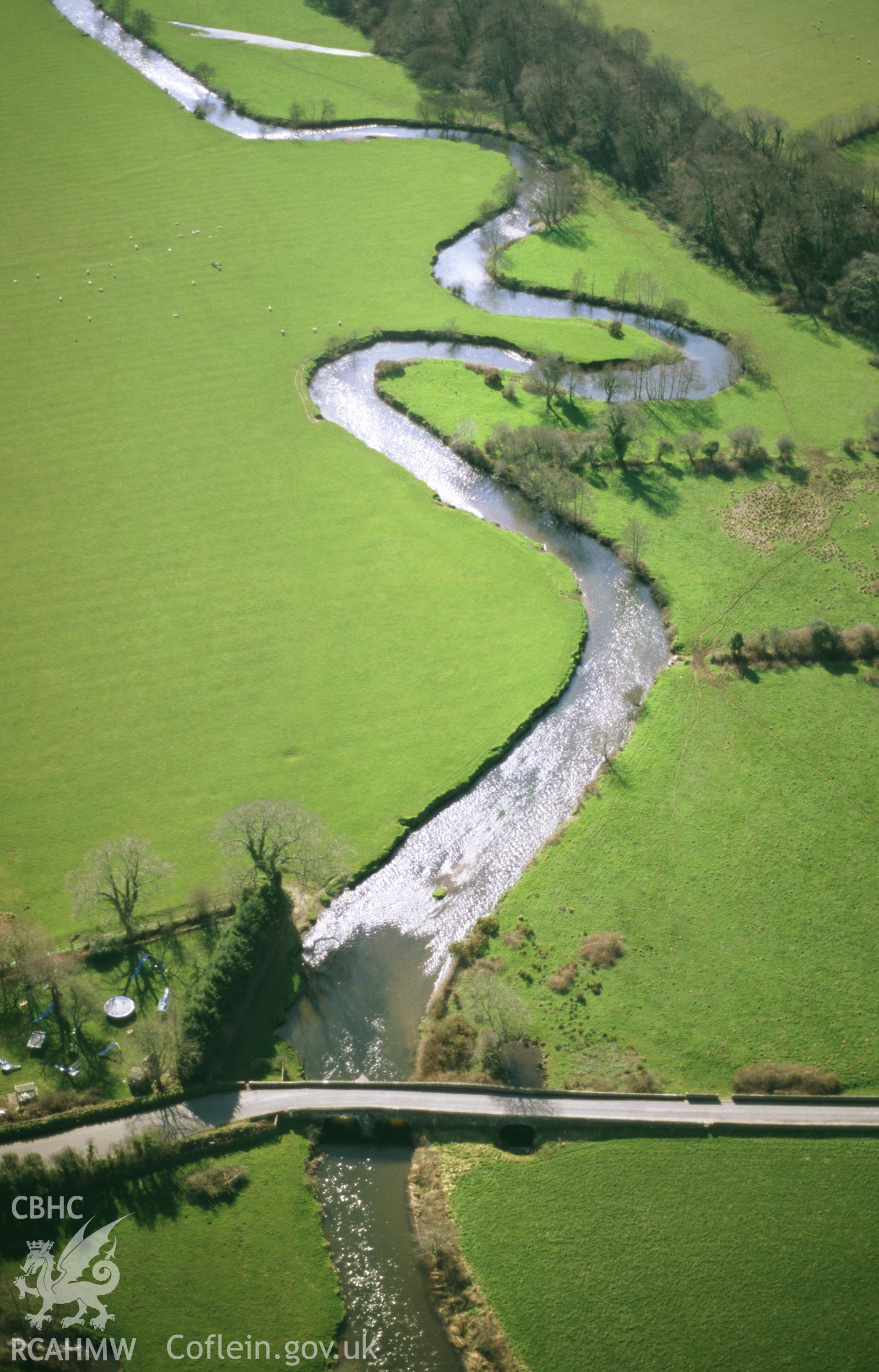 Slide of RCAHMW colour oblique aerial photograph of Slouth Mill, Cuttybridge, taken by Toby Driver, 2002.