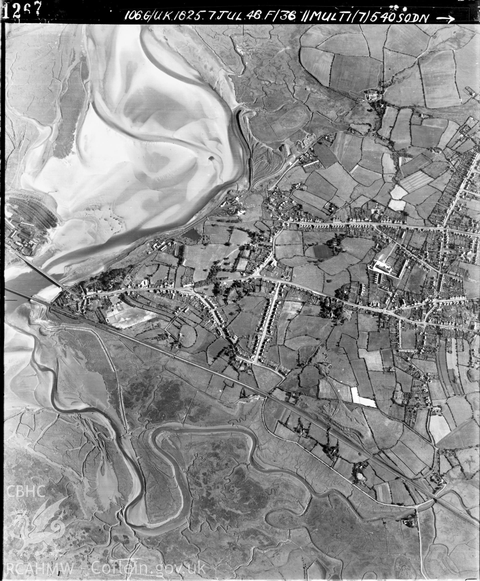 Black and white vertical aerial photograph taken by the RAF on 07/07/1946 centred on SS57089820 at a scale of 1:10000. The photograph includes part of Llwchwr community in Swansea.