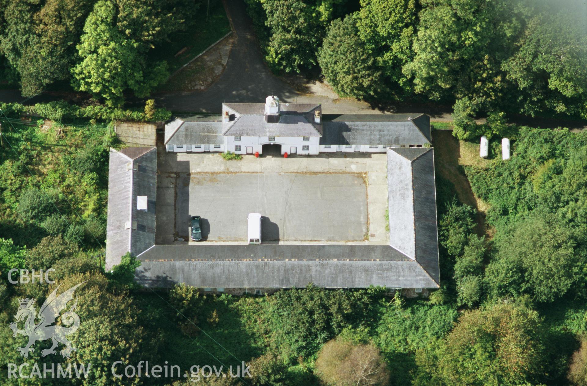 Slide of RCAHMW colour oblique aerial photograph of Orielton Stables, taken by Toby Driver, 2004.