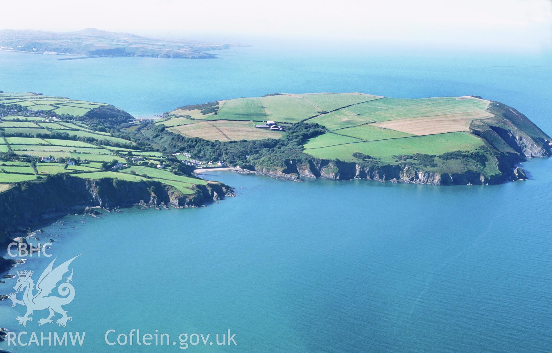 RCAHMW colour oblique aerial photograph of Dinas Island, landscape from east. Stereo colour (left eye). Taken by Toby Driver on 03/10/2002