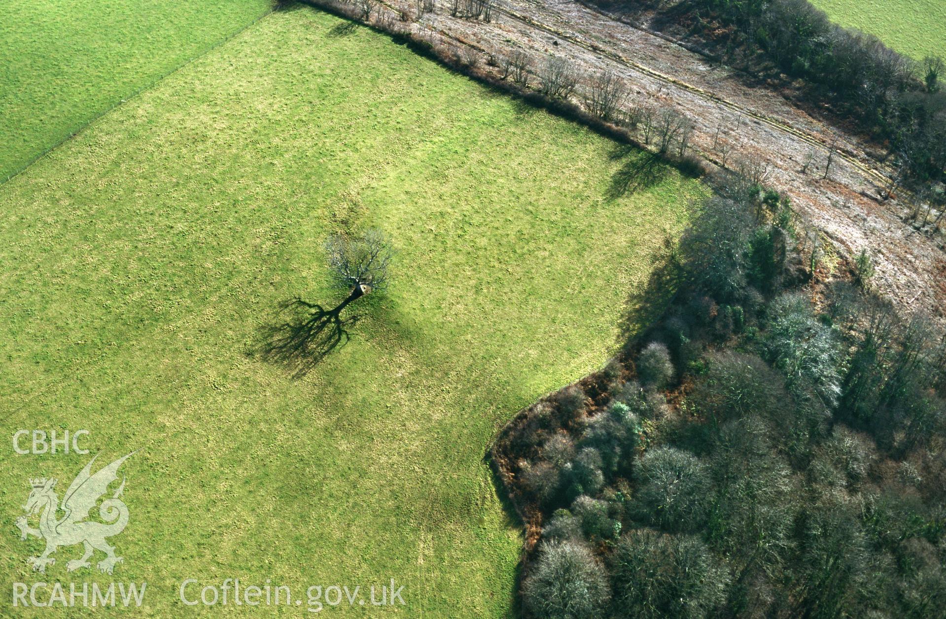 RCAHMW colour slide oblique aerial photograph of Pilcornswell, Enclosure, Llawhaden, taken by C.R.Musson on the 07/02/1997