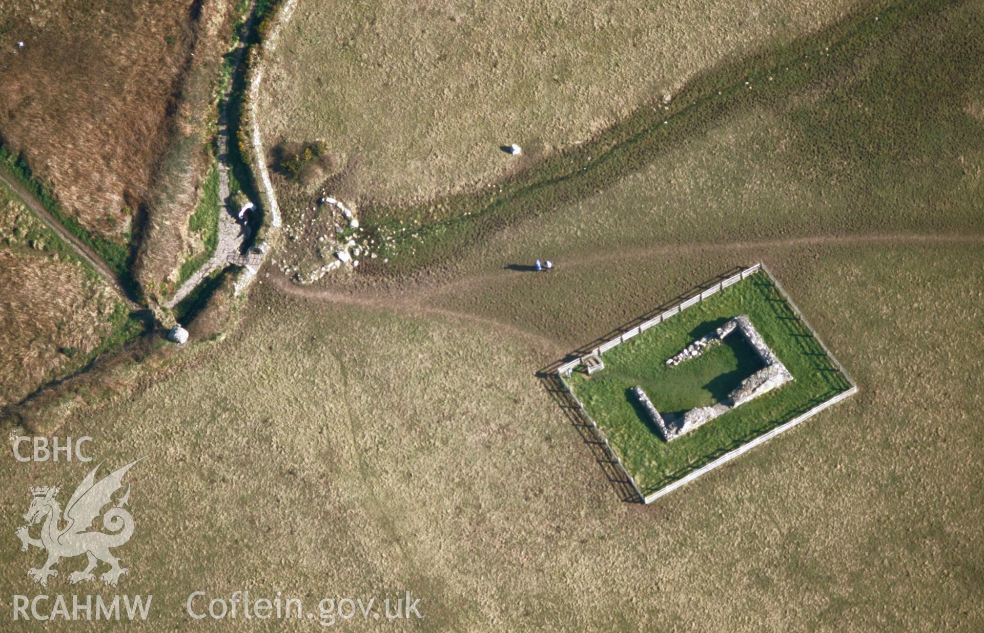 Slide of RCAHMW colour oblique aerial photograph of St Non's Chapel, St Davids, taken by Toby Driver, 2002.