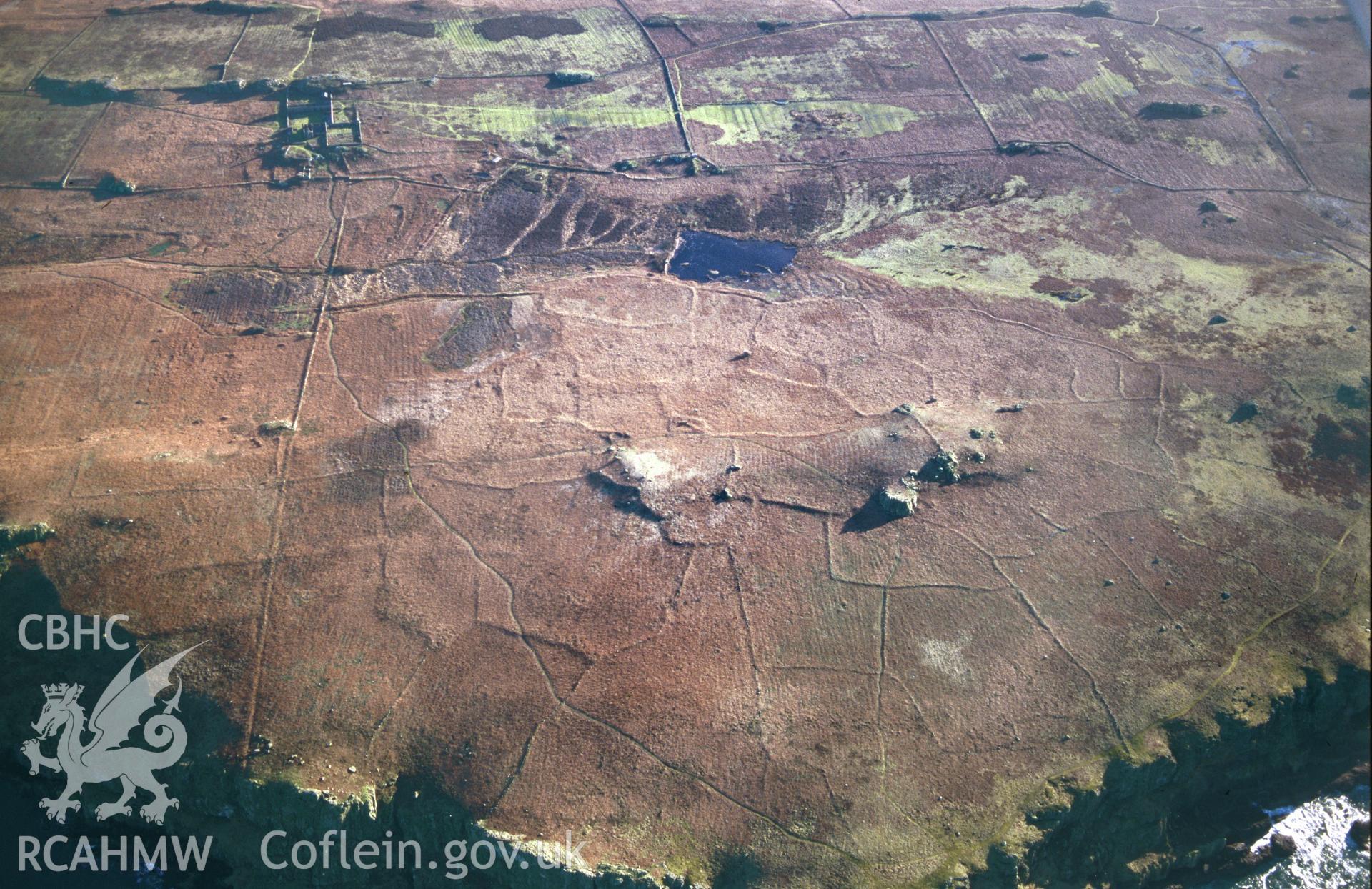 Slide of RCAHMW colour oblique aerial photograph of Field System, Skomer Island, taken by T.G. Driver, 14/2/2001.