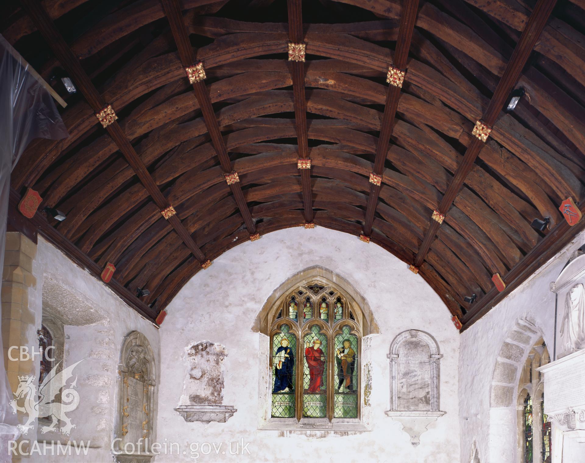 Colour transparency showing a view of the chancel roof at St John the Baptist Church, Newton Nottage, produced by Iain Wright 2004