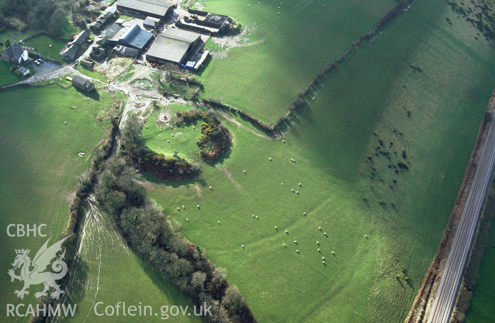 RCAHMW colour slide oblique aerial photograph of Drim Castle, Llawhaden, taken by C.R. Musson, 02/03/94