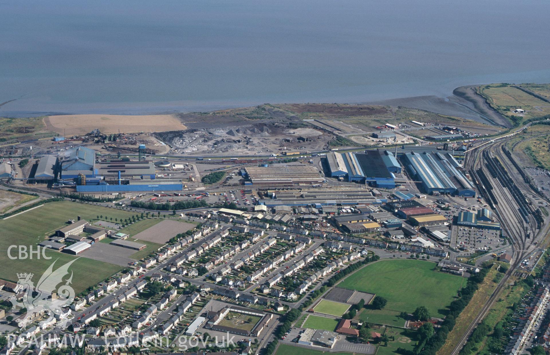 RCAHMW colour oblique aerial photograph of East Moors steel works. Taken by C R Musson on 20/07/1995