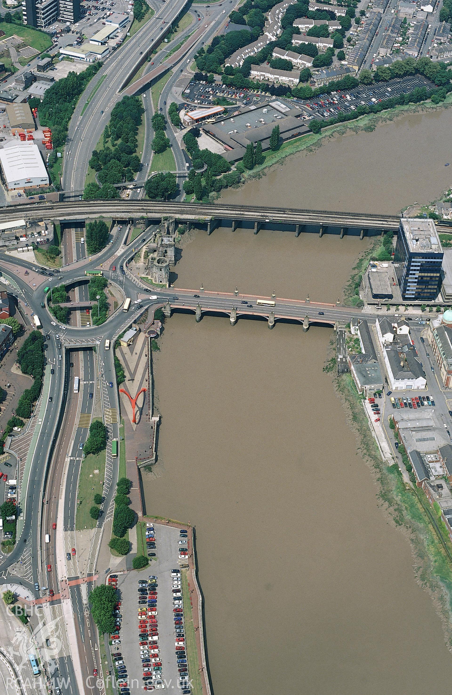 Slide of RCAHMW colour oblique aerial photograph of Newport, taken by Toby Criver 2001