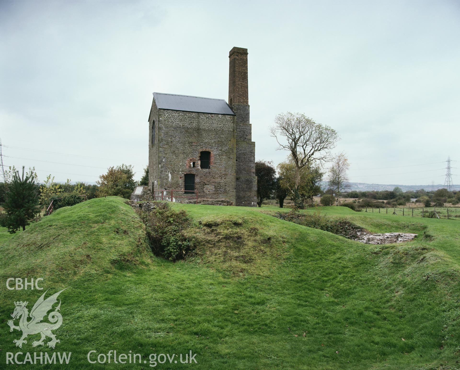 RCAHMW colour transparency showing the engine house at Scotts Pit, taken by Iain Wright, c.1981