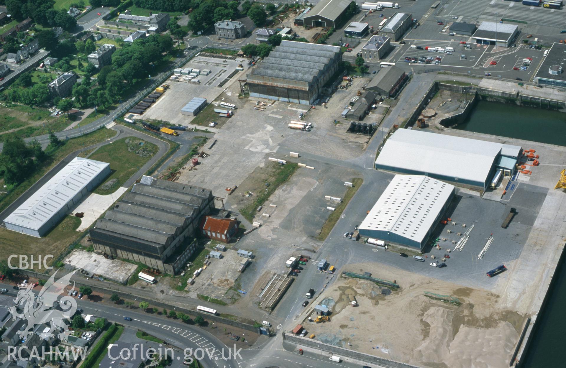 RCAHMW colour oblique aerial photograph of RAF Flying boat station, hangars, Pembroke Dock. Taken by Toby Driver on 13/06/2003