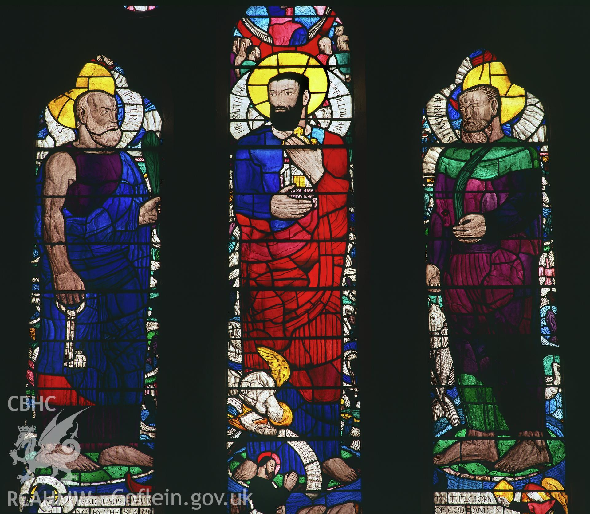 RCAHMW colour transparency showing view of  stained glass window at St Peter's Church, Lampeter