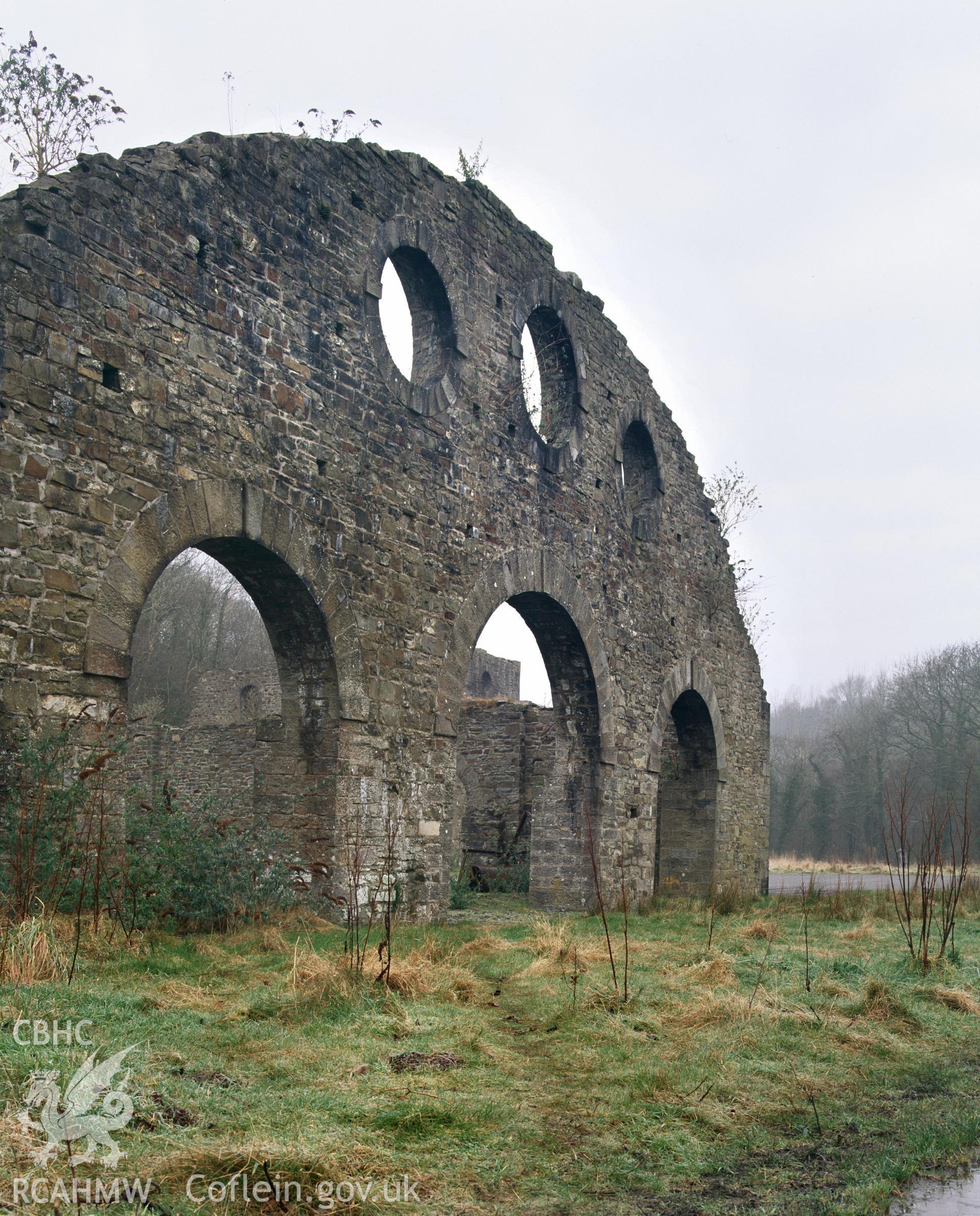 Colour transparency showing  view of the Casting House at Stepaside Ironworks, Kilgetty produced by Iain Wright, 2003