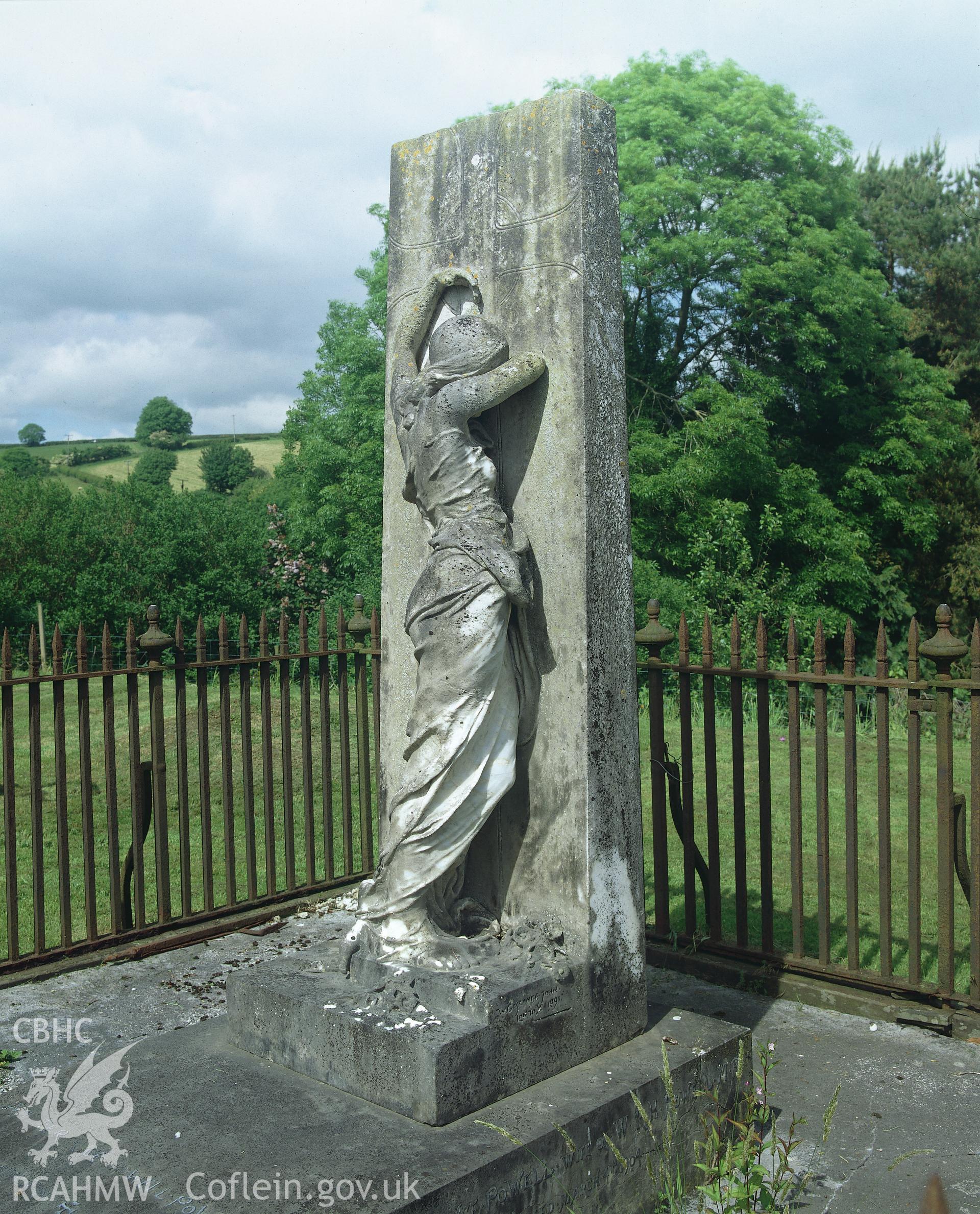 RCAHMW colour transparency showing memorial to W. Powell, in the grounds of Llanboidy Church