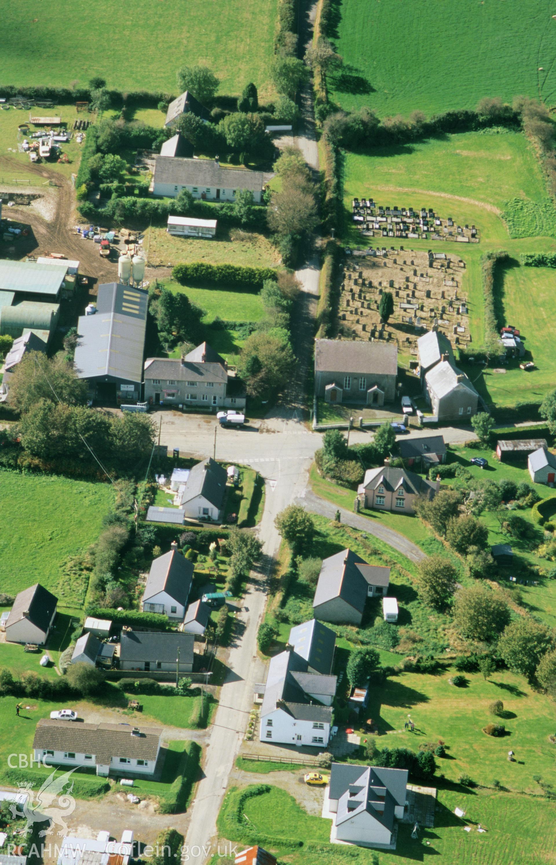 RCAHMW colour oblique aerial photograph of Bwlch y Groes, Chapel and village. Taken by Toby Driver on 03/10/2002