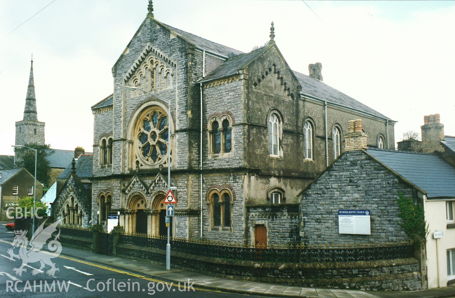 Digital copy of a colour photograph showing an exterior view of Bethesda Baptist Chapel, Haverfordwest,  taken by Robert Scourfield, 1995.