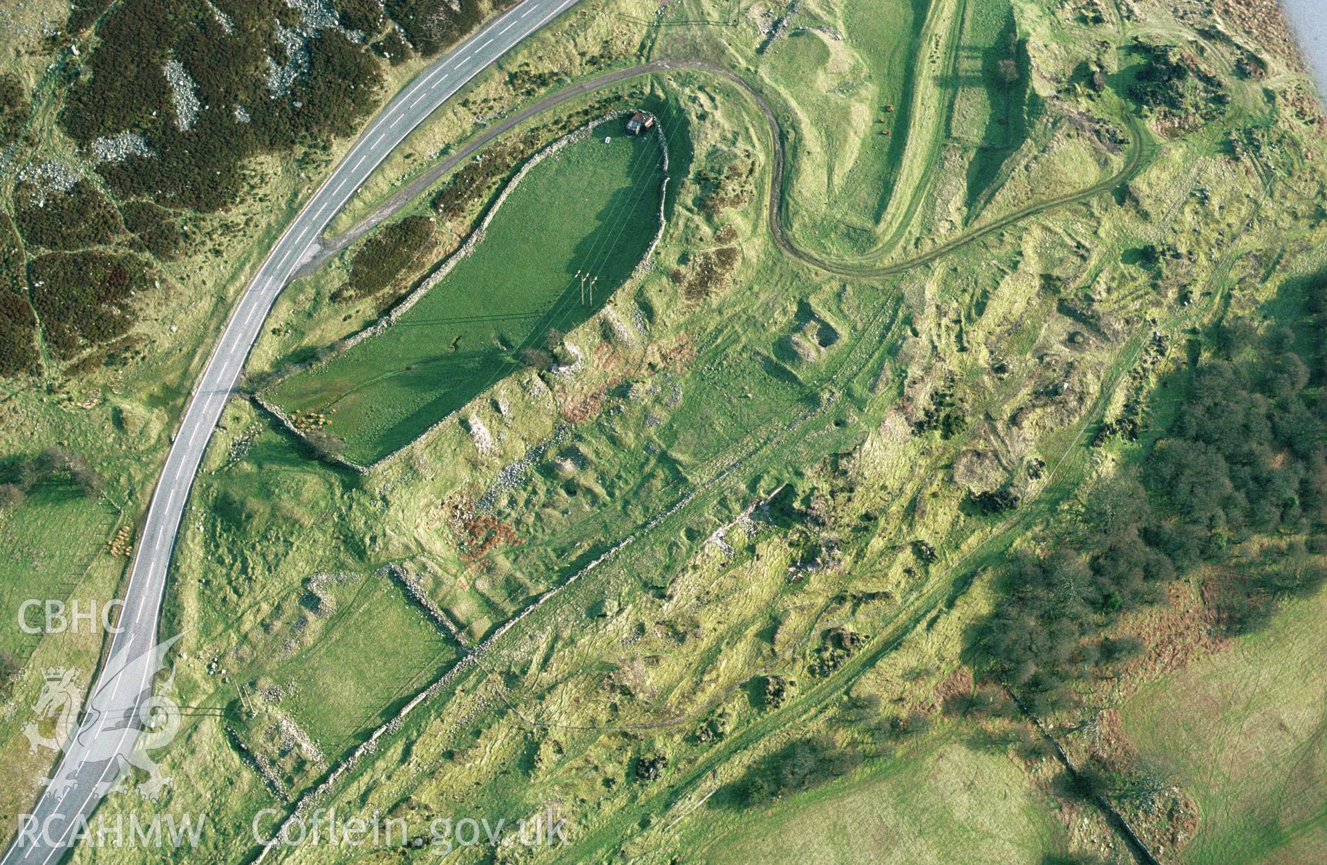 RCAHMW colour slide oblique aerial photograph of Garnddyrys Forge, Blorenge, Llanfoist Fawr, taken by C.R. Musson, 26/03/94