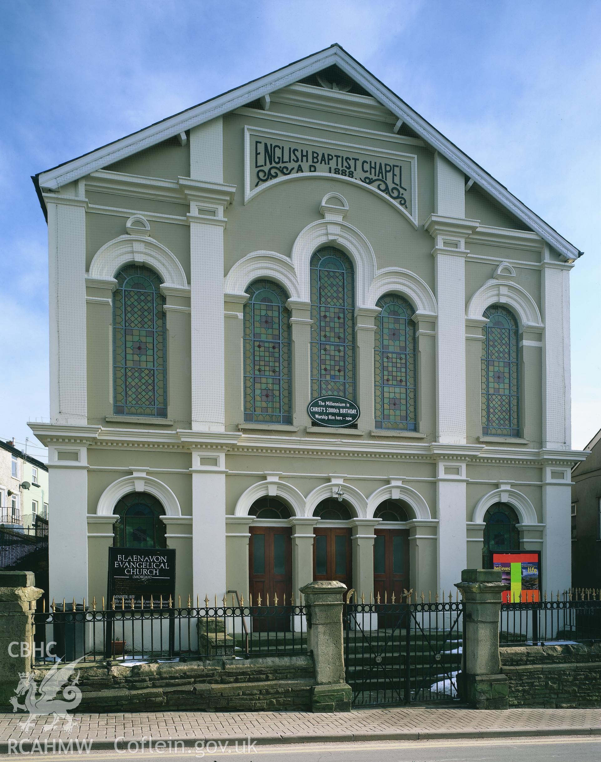 RCAHMW colour transparency showing exterior view of Moriah Chapel, Blaenavon