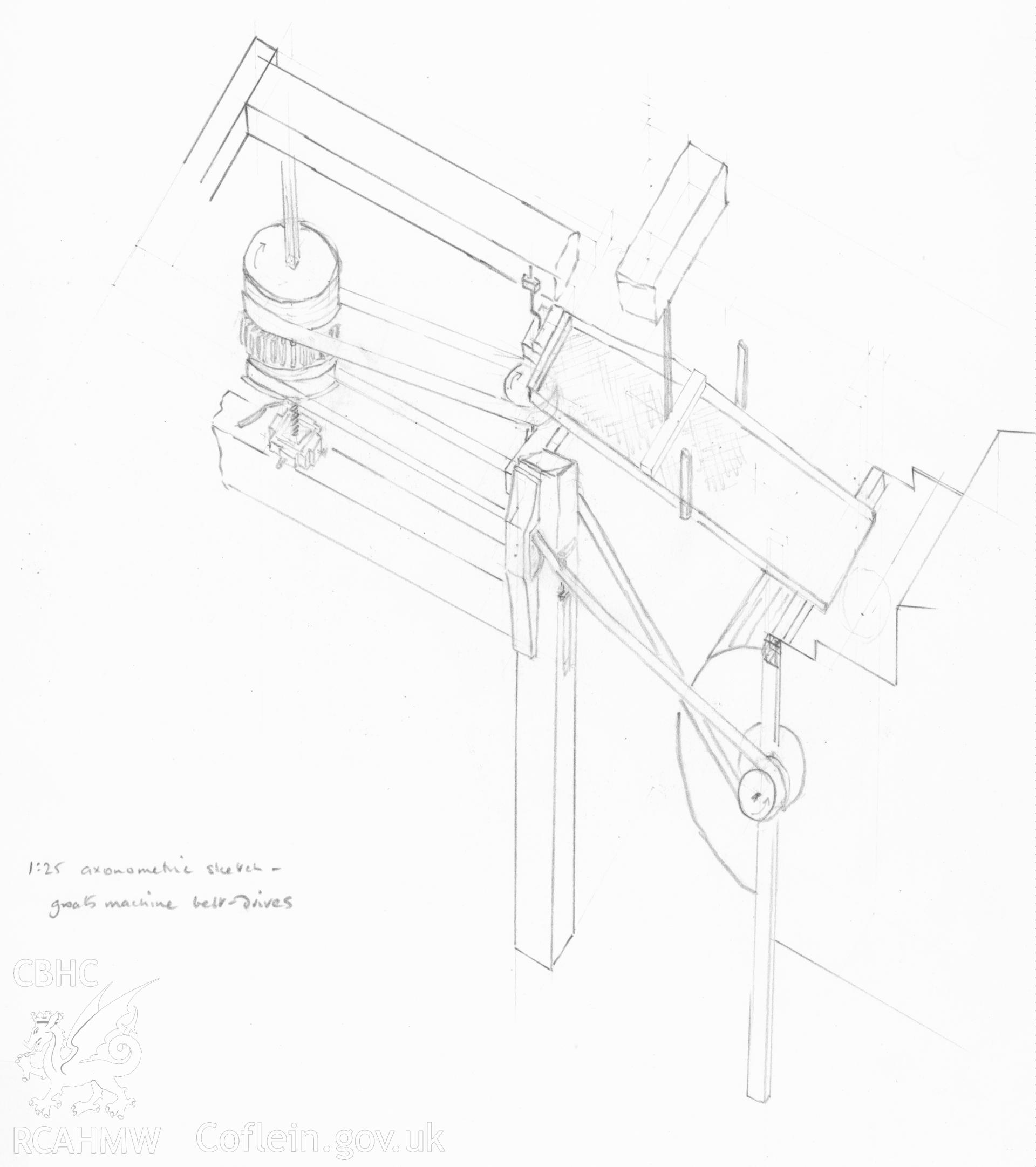 Set of drawings by A.J. Parkinson, showing the ancillary machines of Felin-y-Bwlch, Denbighshire.