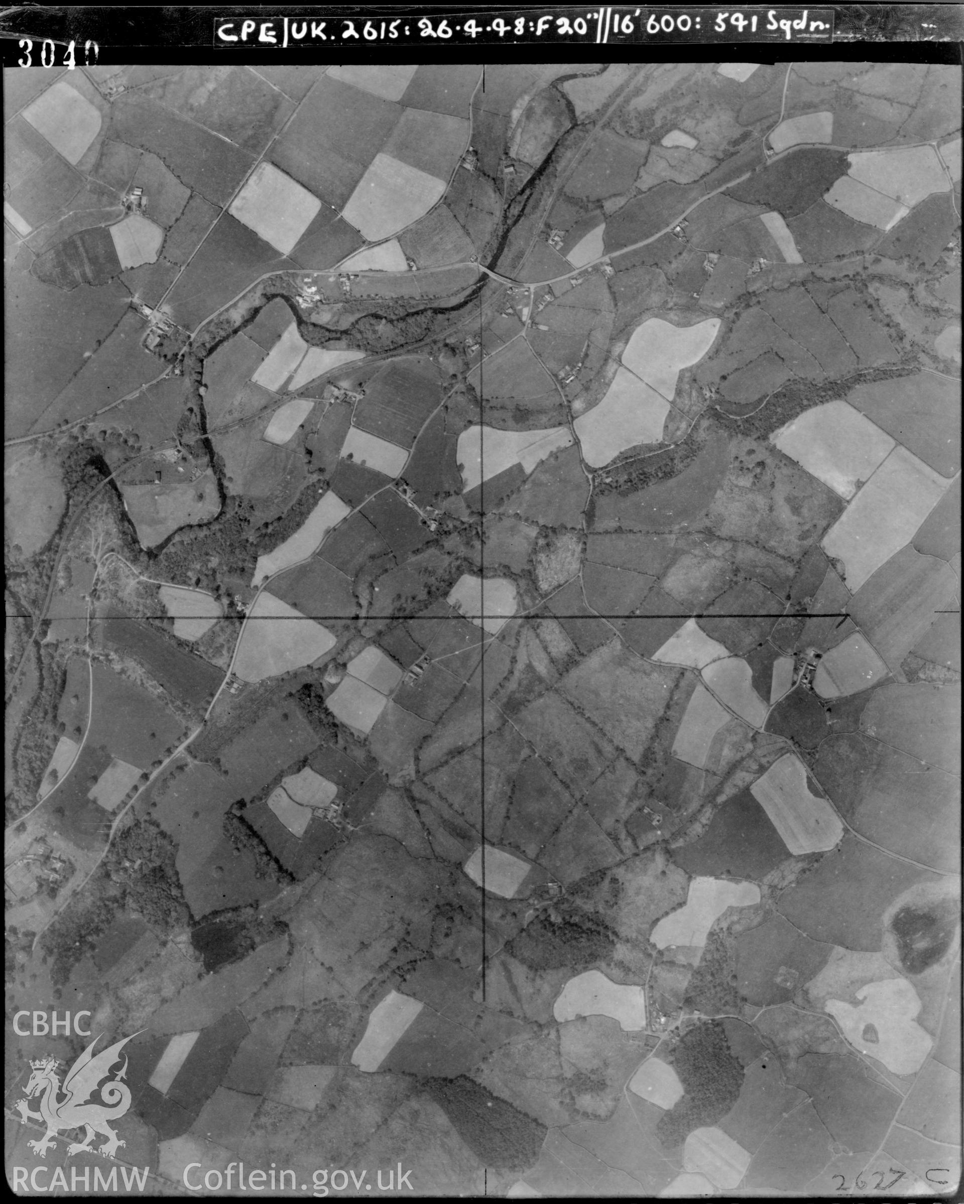 Black and white vertical aerial photograph taken by the RAF on 26/04/1948 centred on SH51106236 at a scale of 1:10000. The photograph includes part of Llanrug community in Gwynedd.