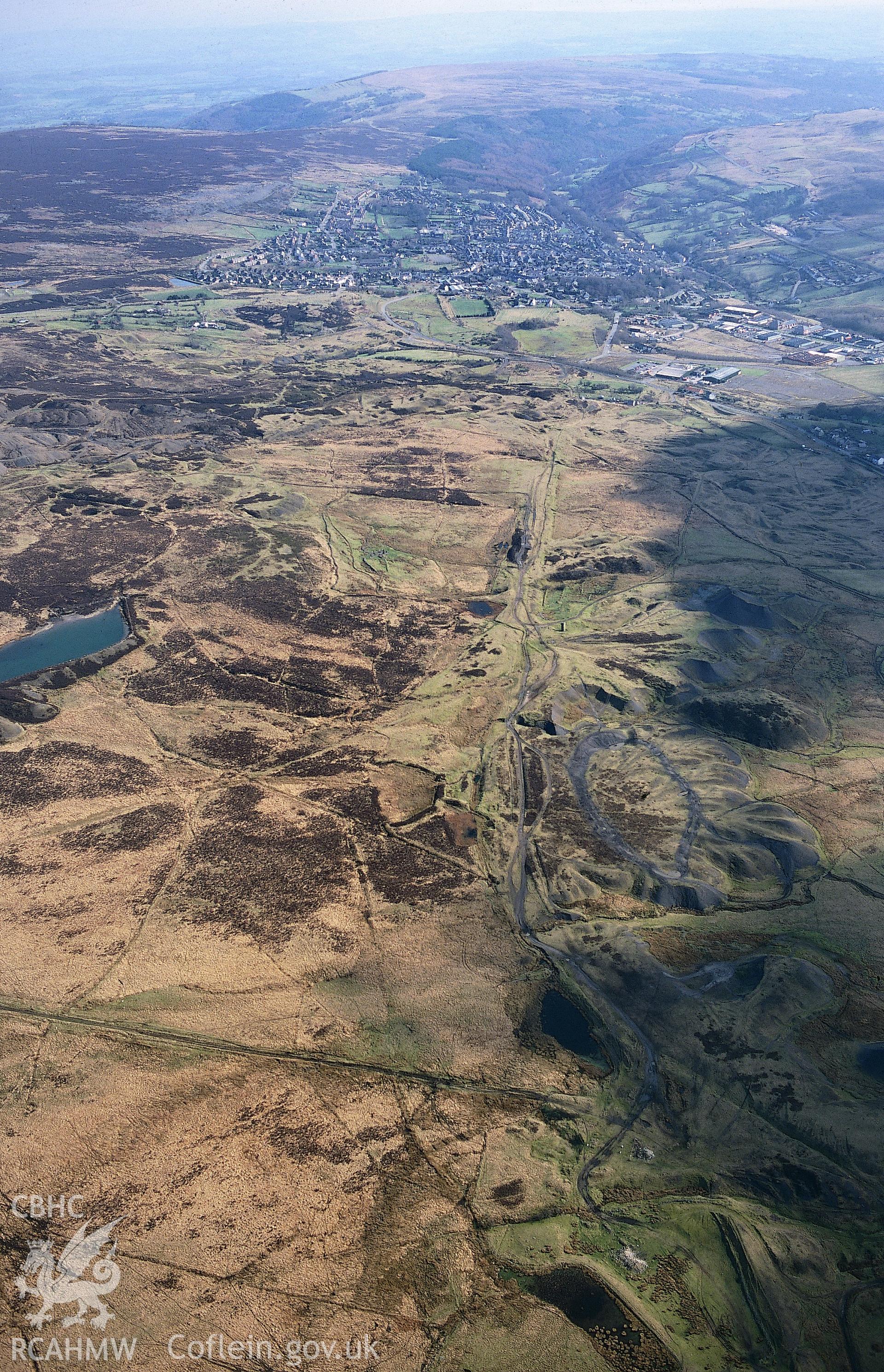 Slide of RCAHMW colour oblique aerial photograph of Hill Pits, Blaenavon, taken by T.G. Driver, 15/3/1999.