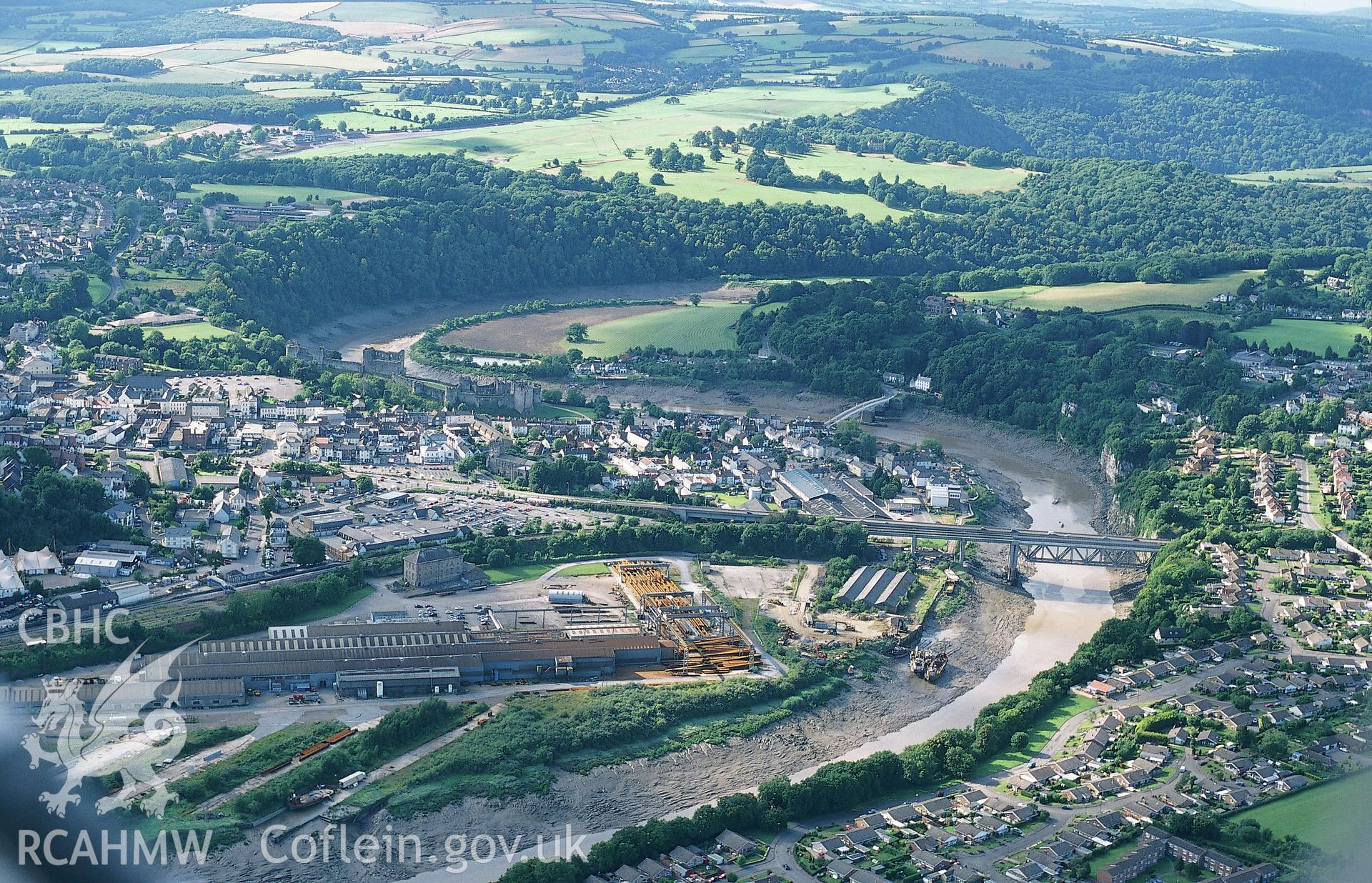 Slide of RCAHMW colour oblique aerial photograph of Chepstow, taken by Toby Driver, 2001