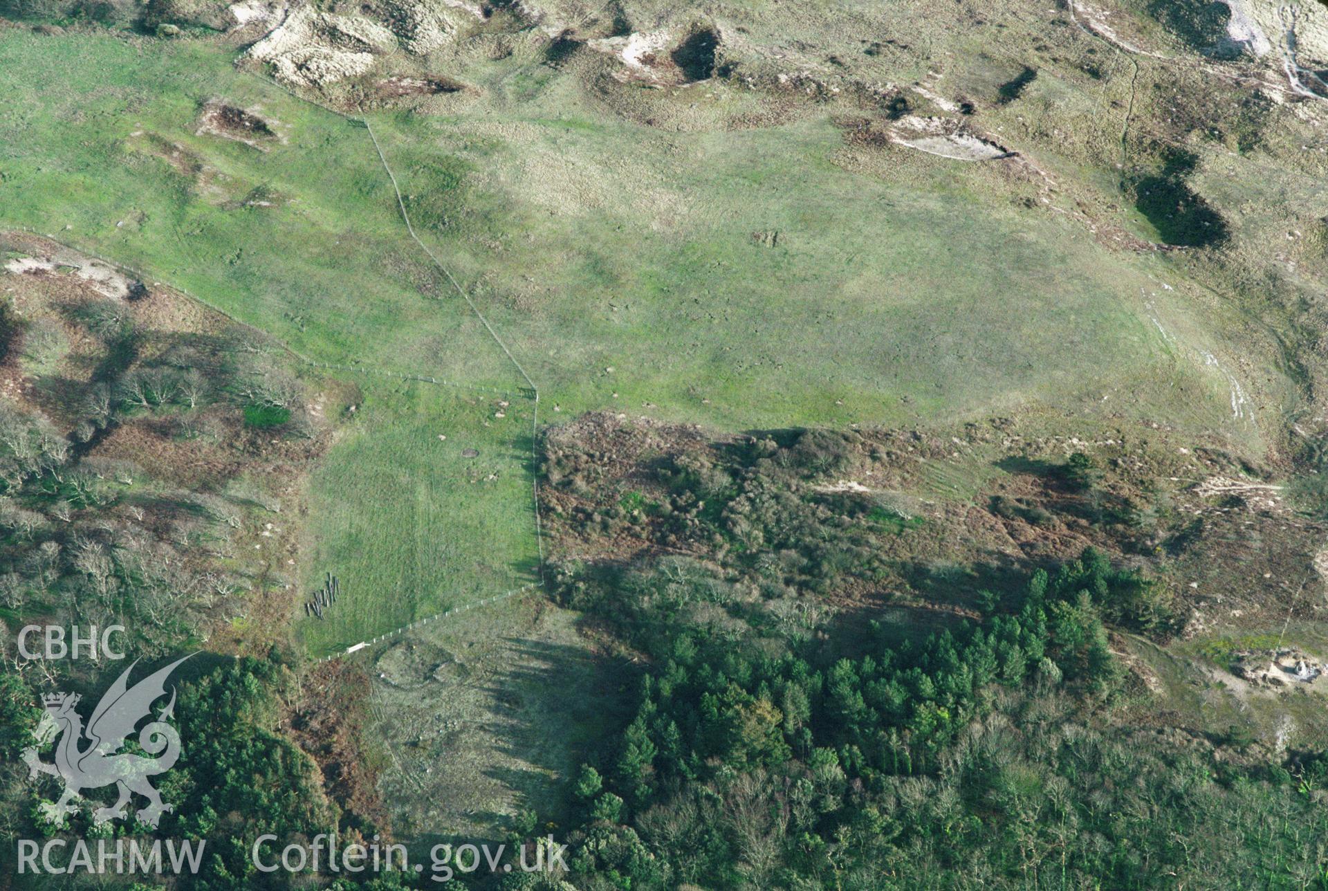 Slide of RCAHMW colour oblique aerial photograph of the ancient village at Stackpole, taken by C.R. Musson, 1993.