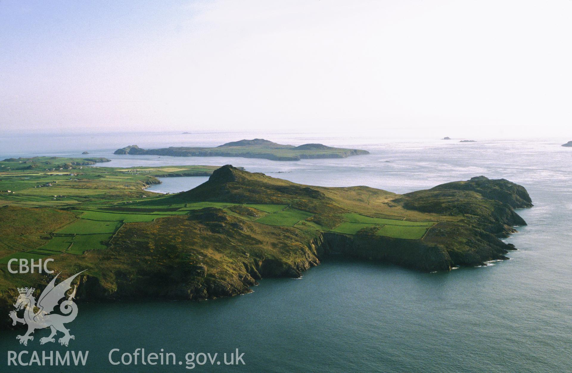 Slide of RCAHMW colour oblique aerial photograph of St David's Head, taken 1989.