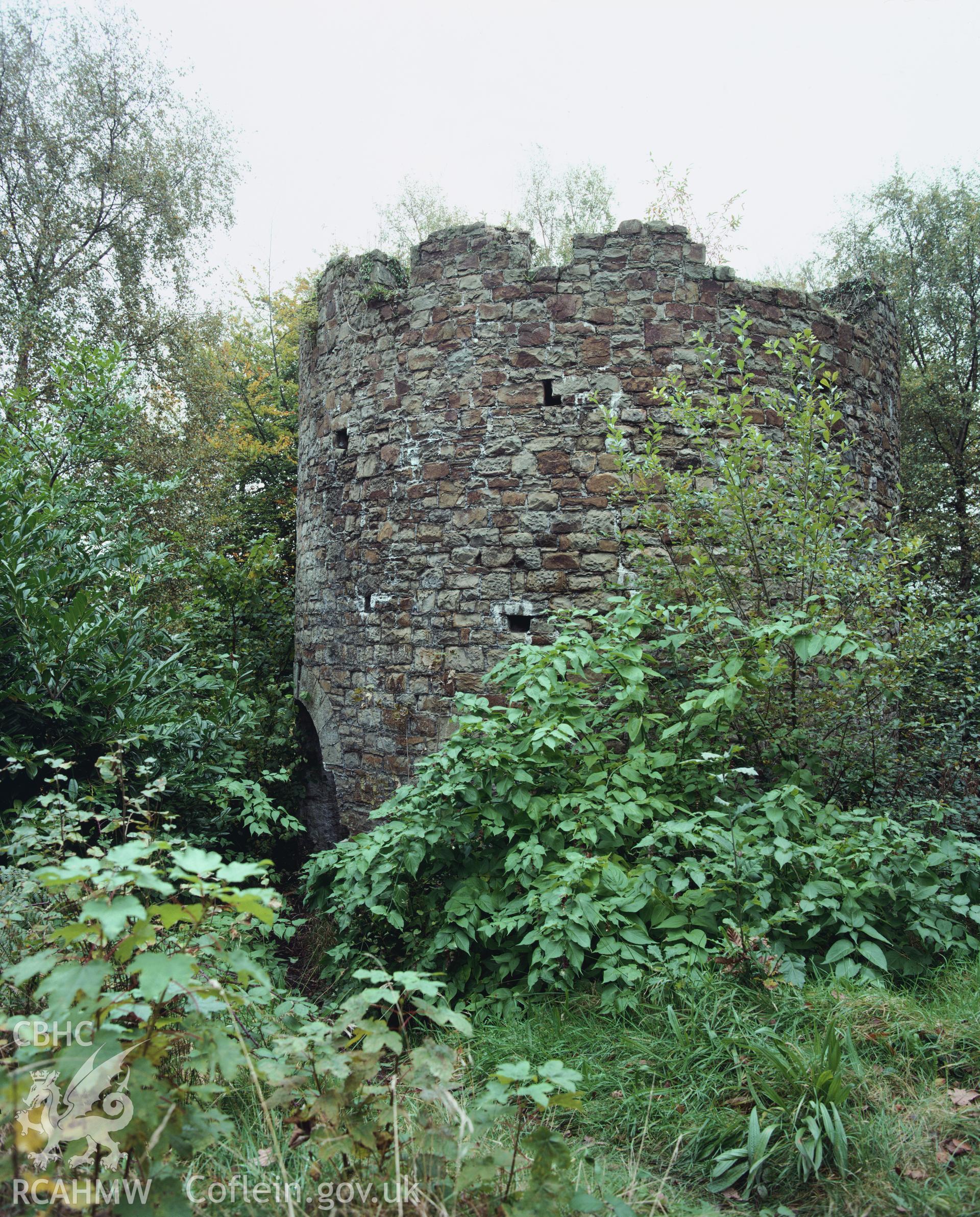 RCAHMW colour transparency showing the tower at Clyne Valley Arsenic Works, taken by Iain Wright, c.1981