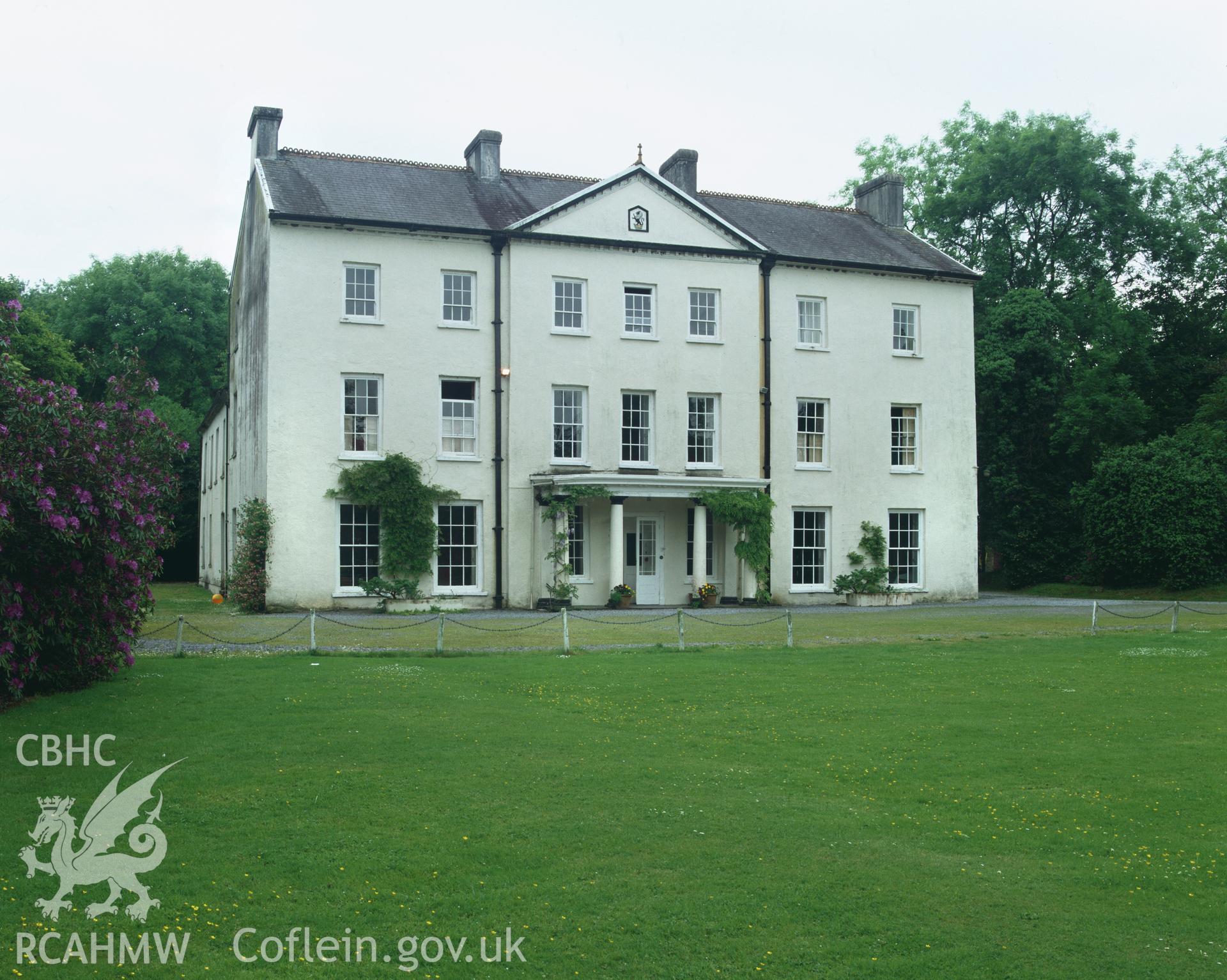 Colour transparency showing an exterior view of Glansevin, Llangadog, produced by Iain Wright, June 2004.