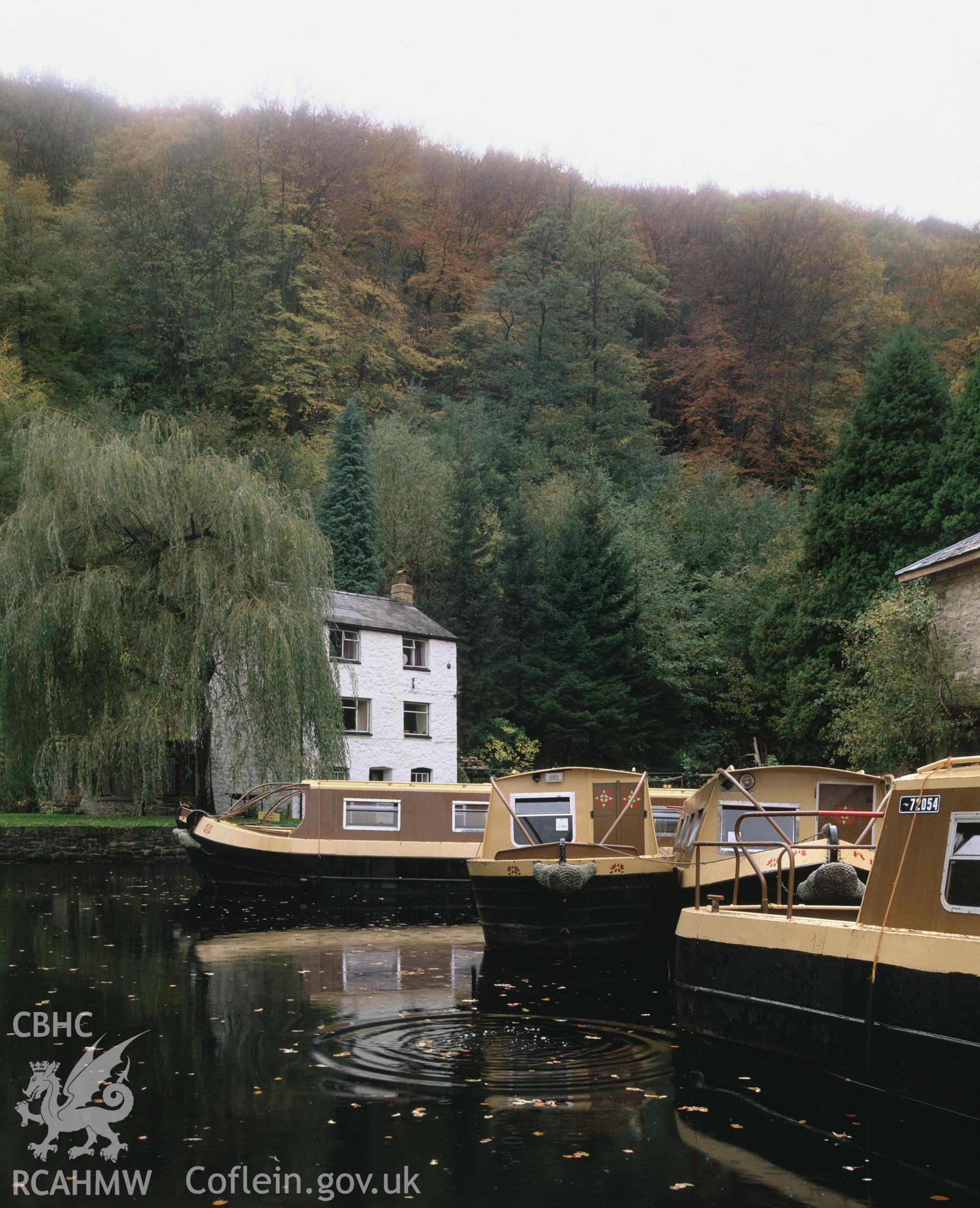 Colour transparency showing a view of the warehouse at Llanfoist, on the Brecon Monmouth Canal, produced by Iain Wright c.1990