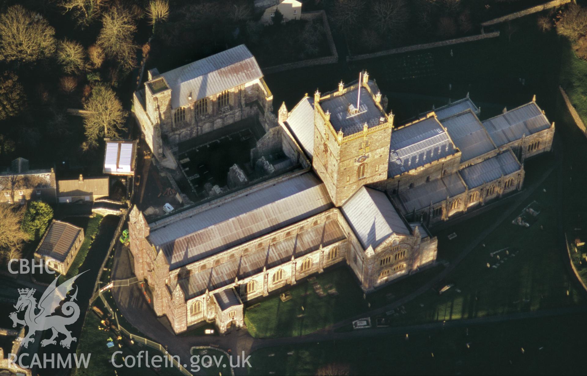 Slide of RCAHMW colour oblique aerial photograph of St David's Cathedral, taken by T.G. Driver, 2005.