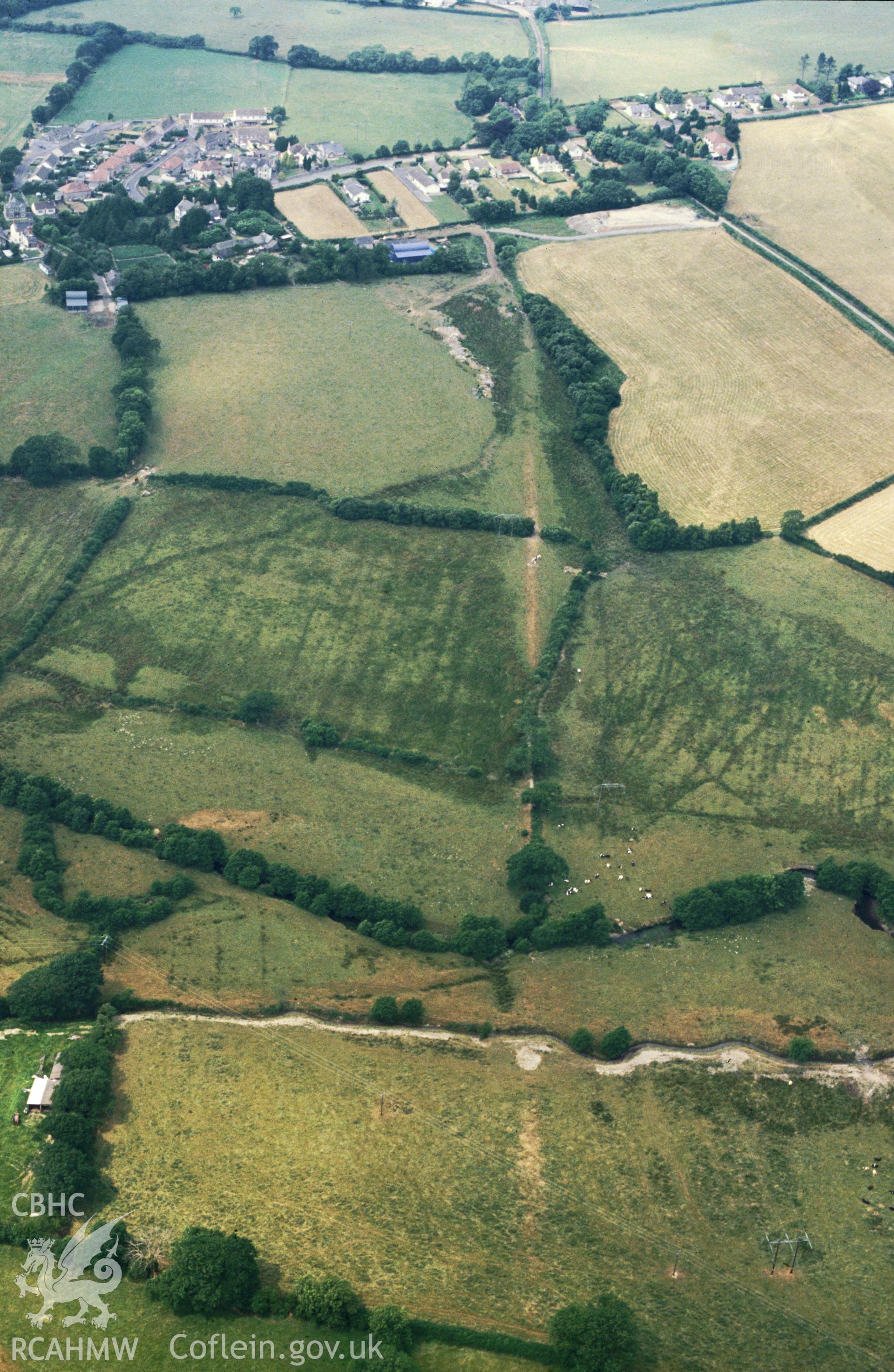 RCAHMW colour slide oblique aerial photograph of section of Via Julia near Whitland, taken by C.R.Musson on the 29/03/1996