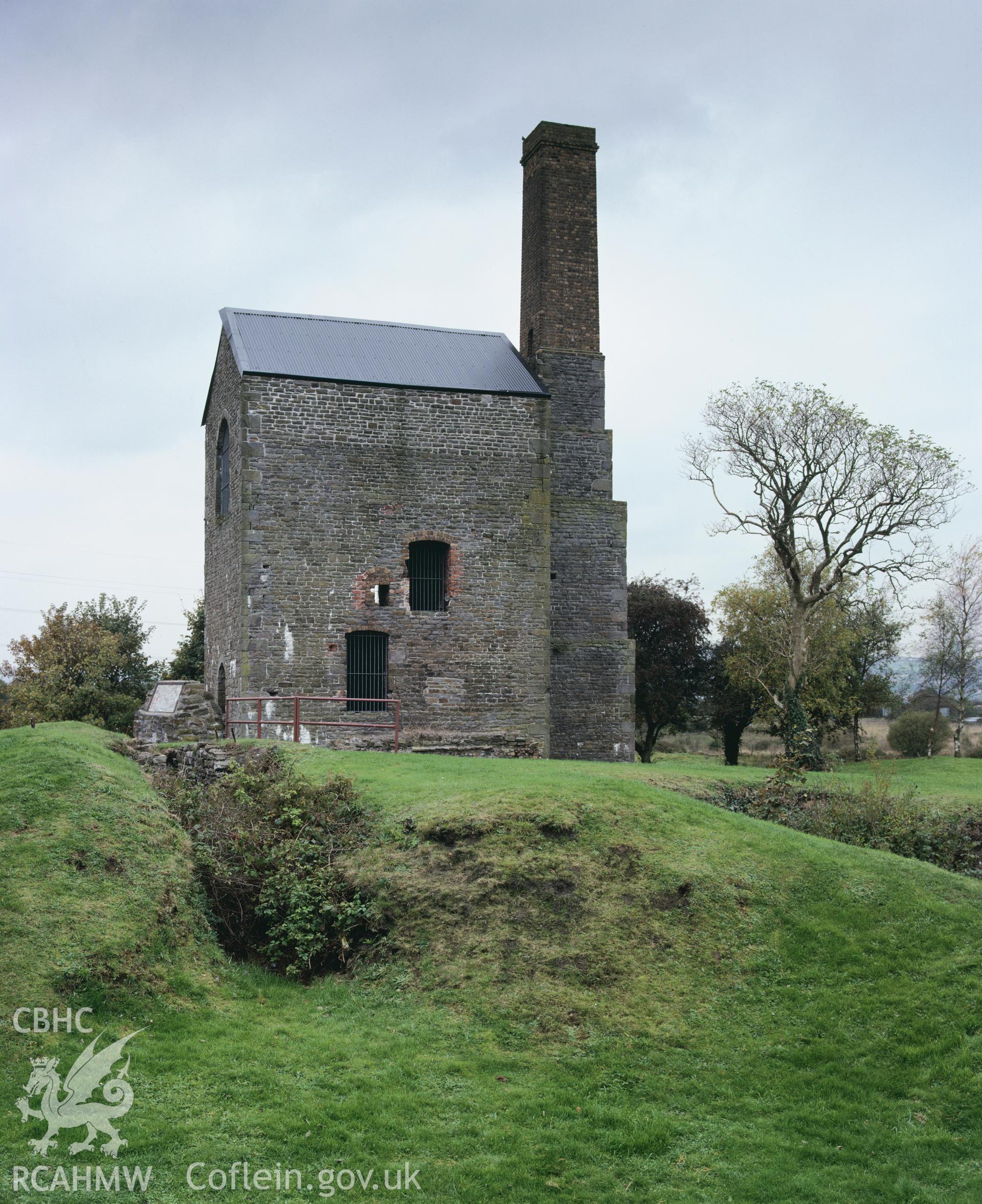 RCAHMW colour transparency showing the engine house at Scotts Pit, taken by Iain Wright, c.1981