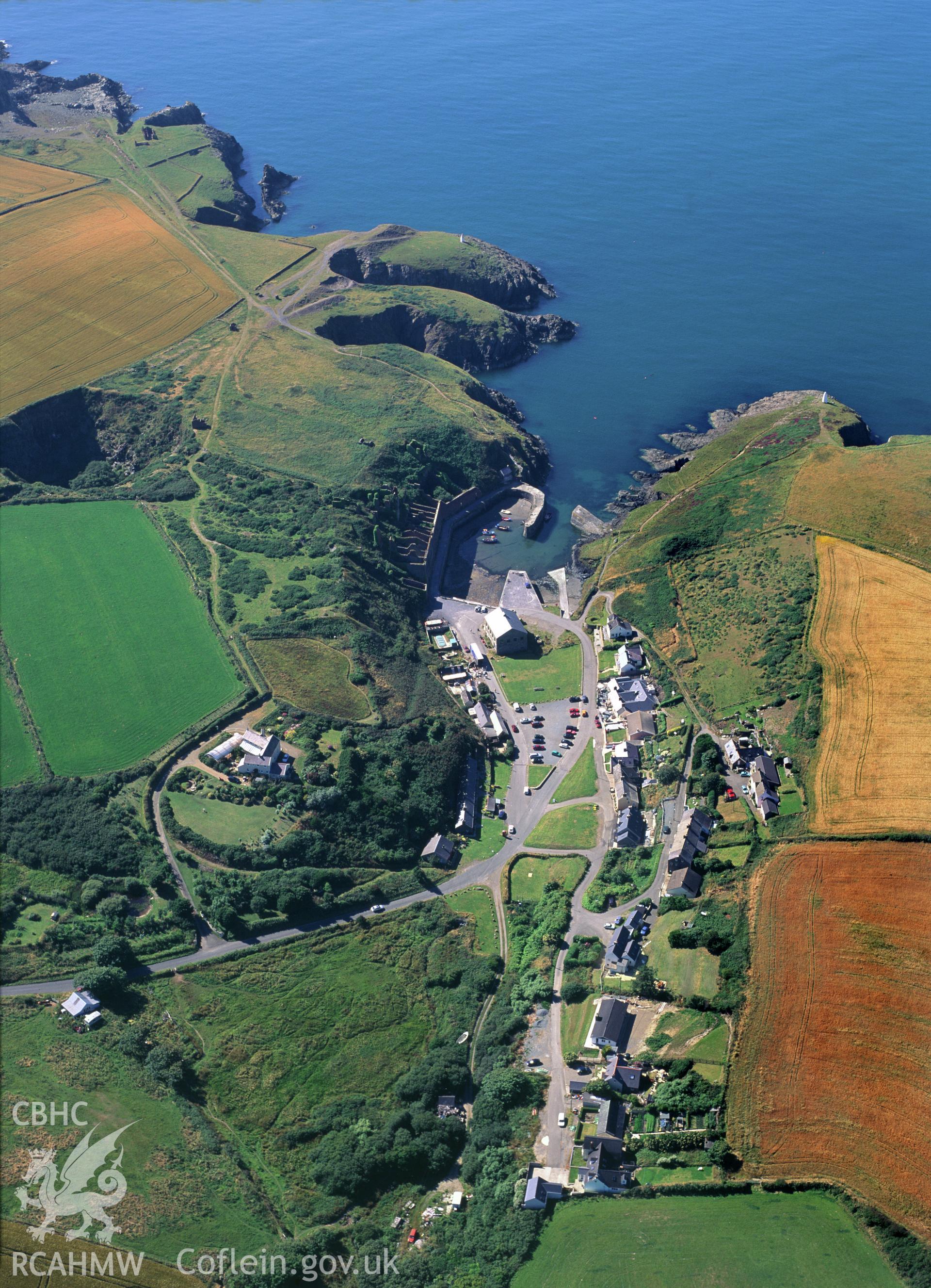 RCAHMW colour oblique aerial photograph of Porthgain Harbour taken by Toby Driver 2000