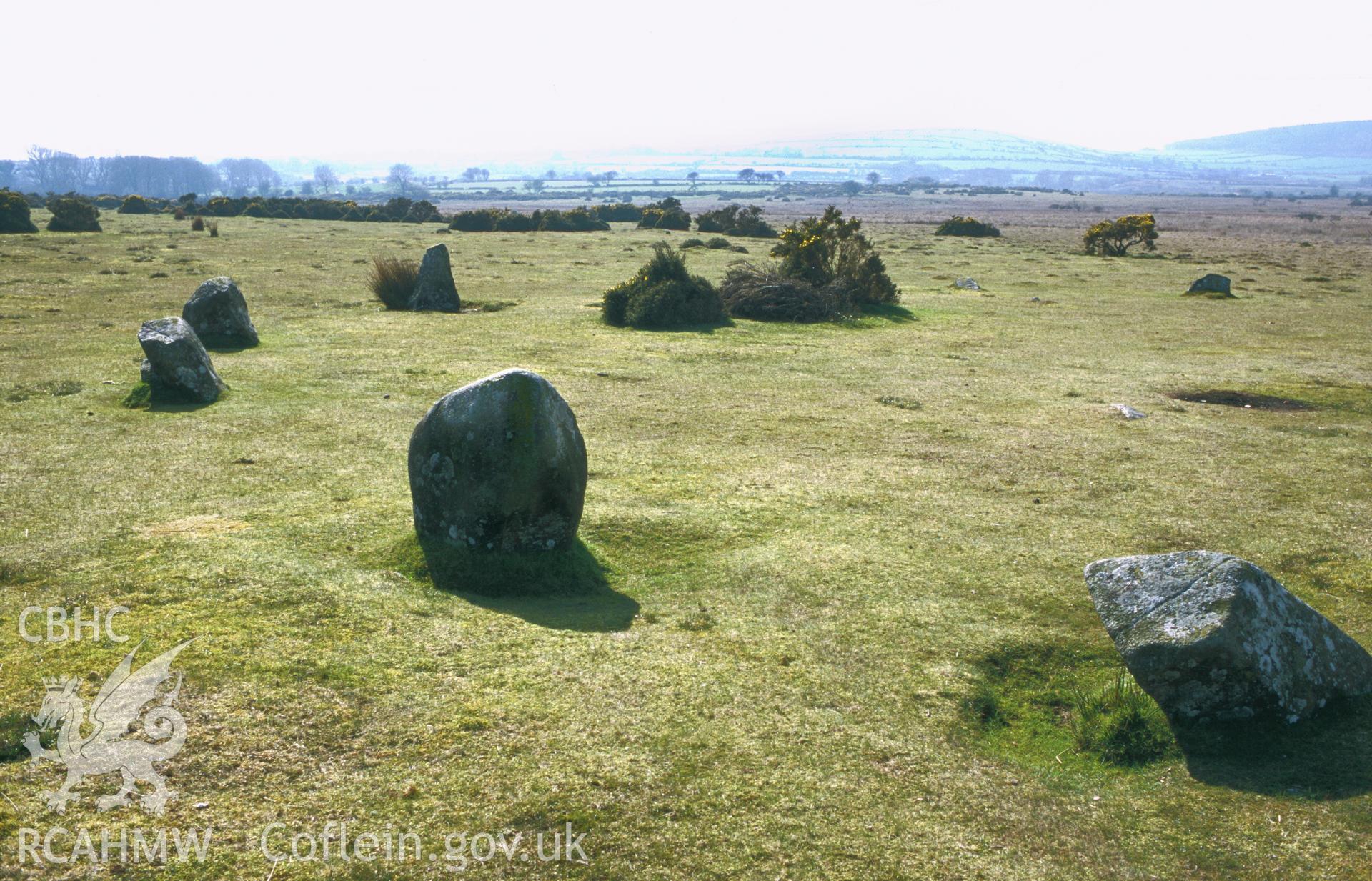 Slide of RCAHMW colour ground photograph of Gors Fawr Stone Circle, Mynachlog-ddu, taken by Toby Driver, 2002.