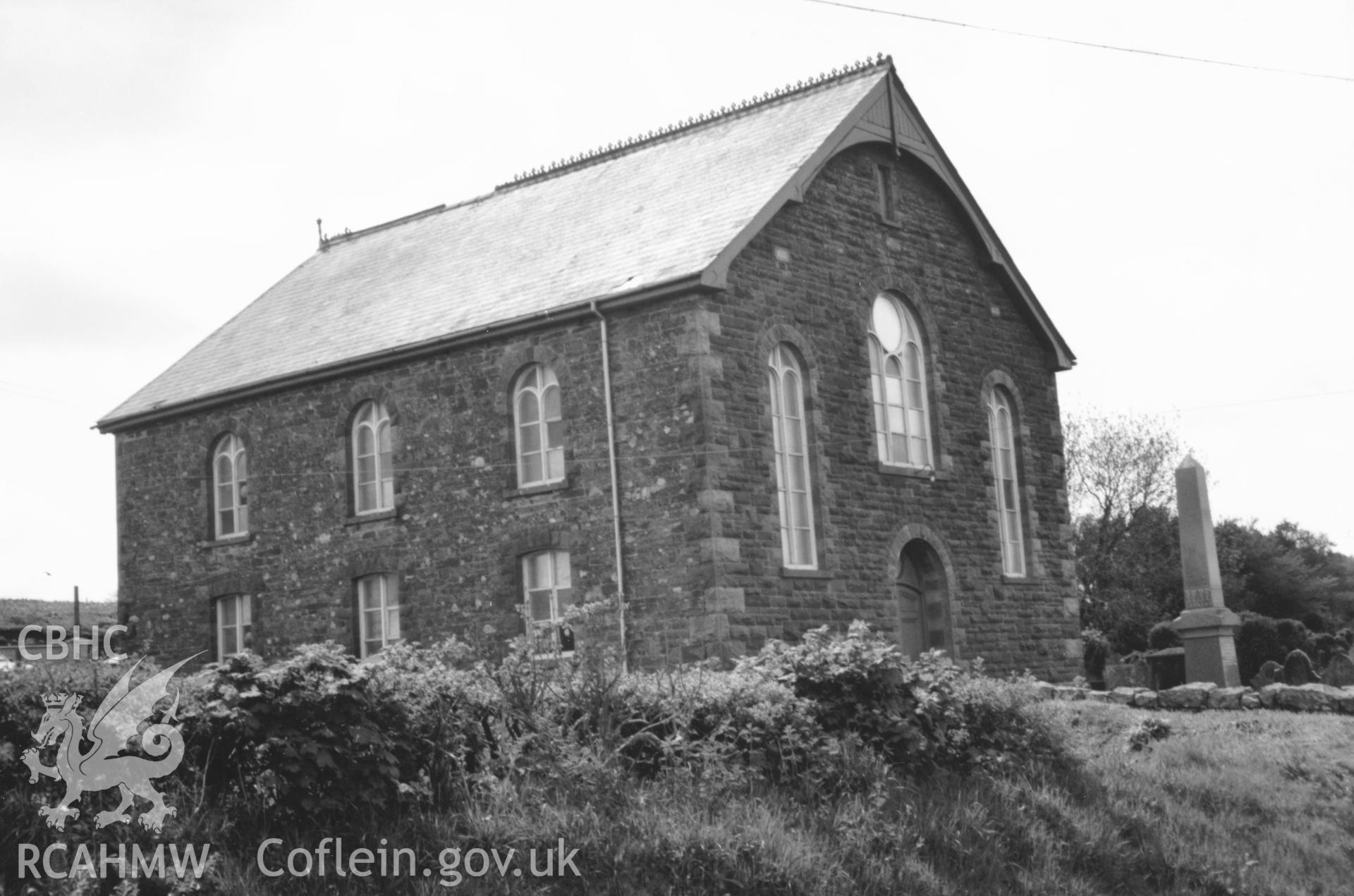 Digital copy of a black and white photograph showing exterior view of Horeb Welsh Baptist Chapel, Henry's Moat, taken by Robert Scourfield, 1996.