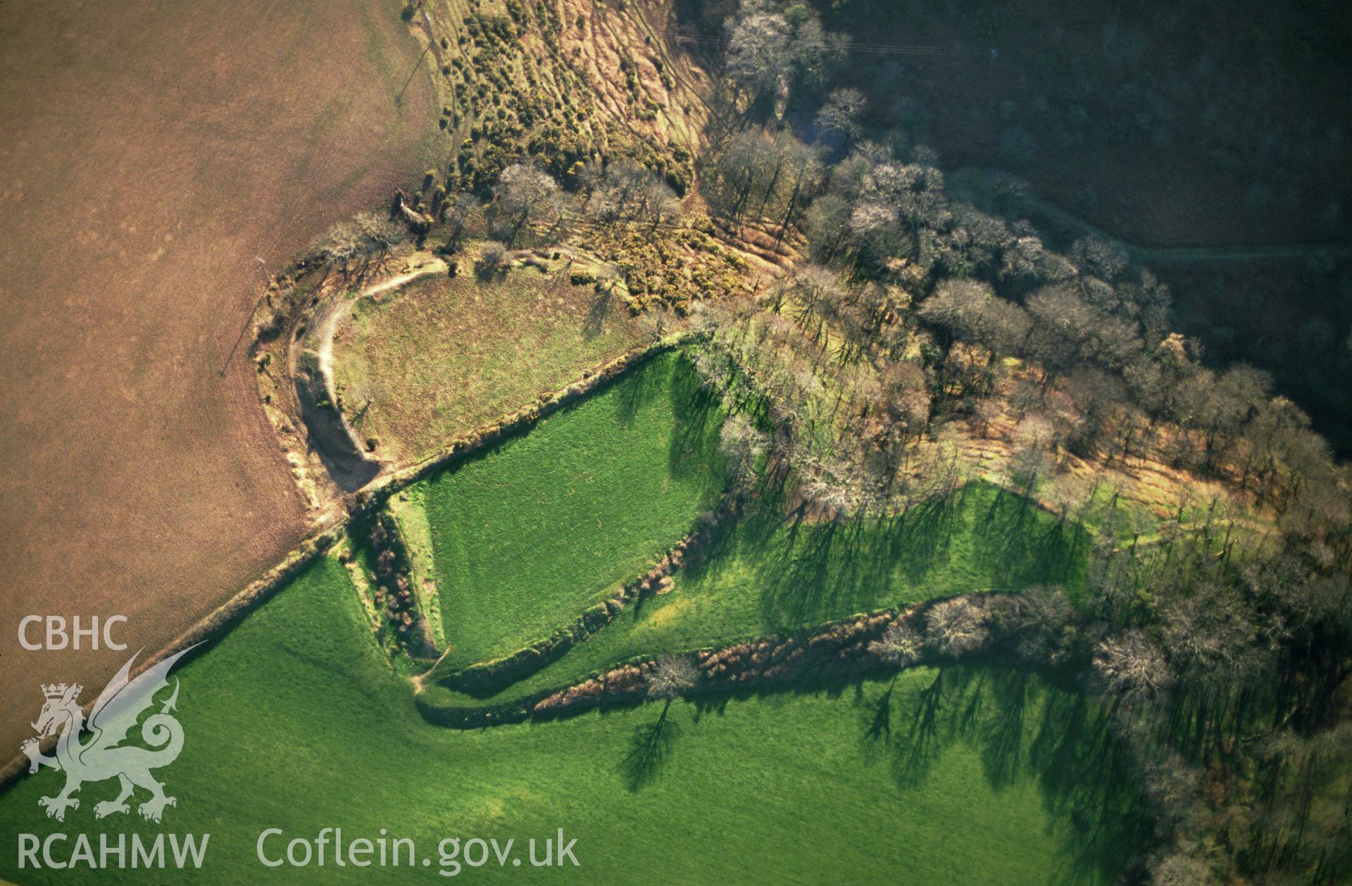 RCAHMW colour slide oblique aerial photograph of Howelston Rath, the Havens, taken on 24/03/1991 by CR Musson