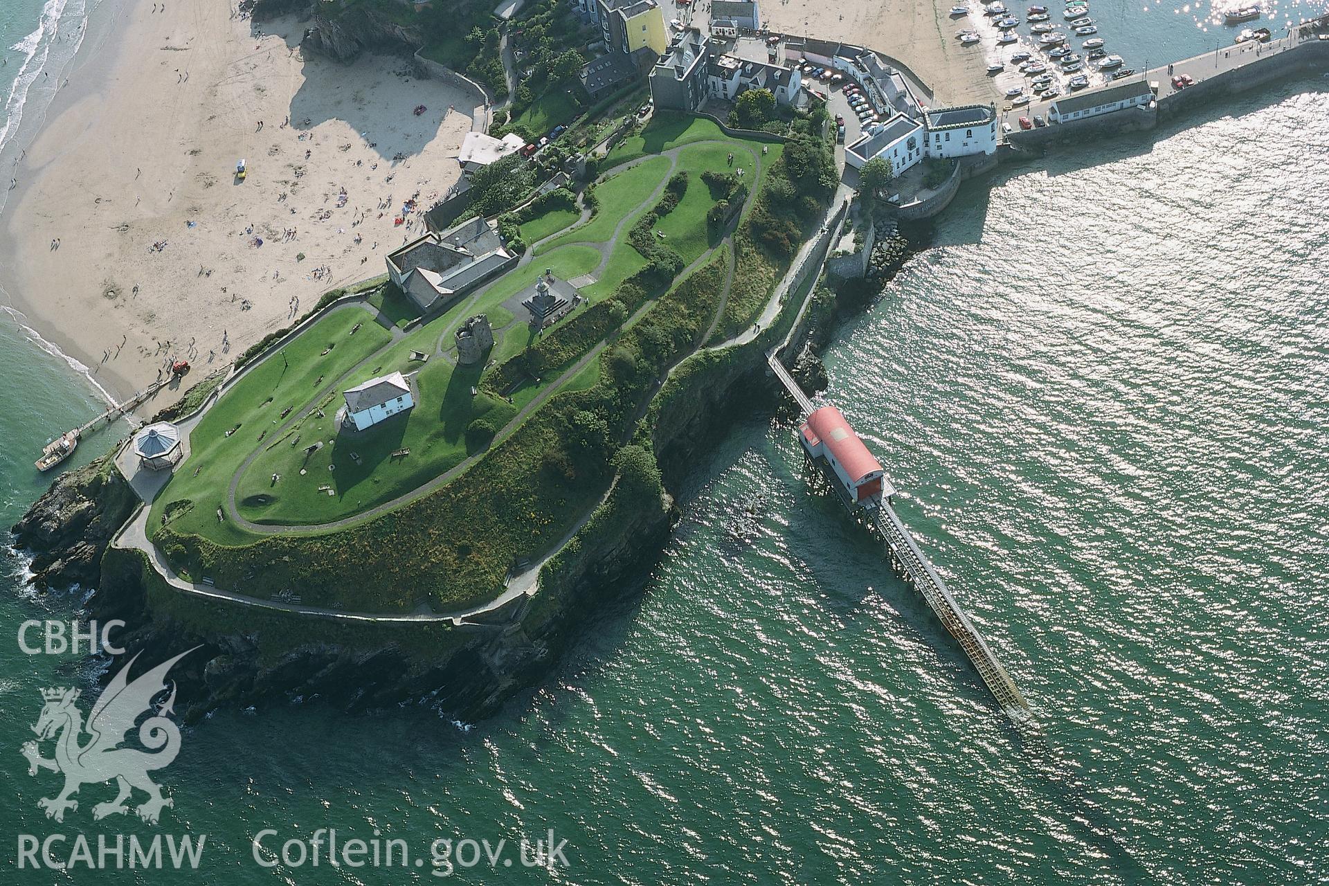 RCAHMW colour oblique aerial photograph of Tenby Castle. Taken by Toby Driver on 02/09/2002